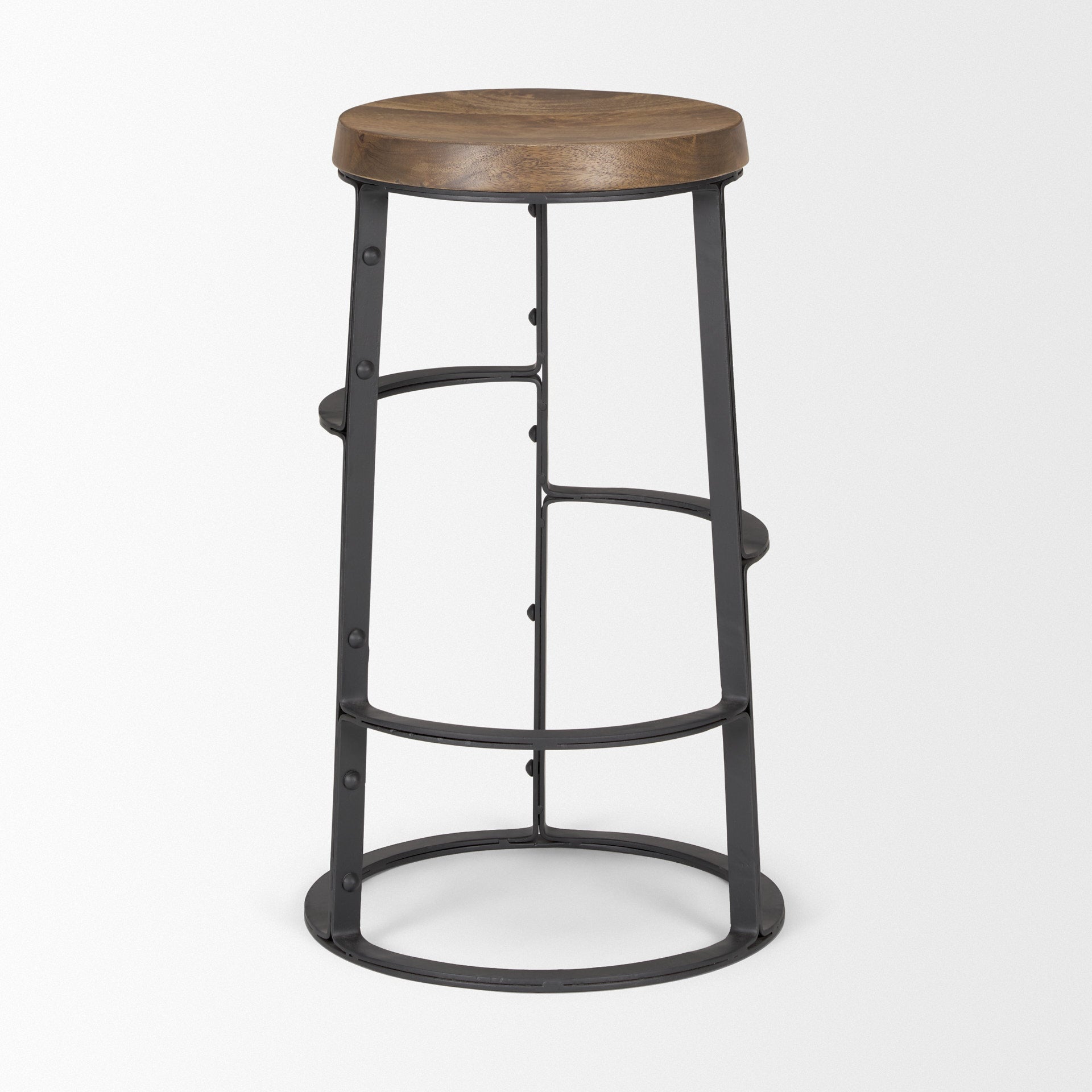 Neo 26.3" Seat Height Brown Wood Seat Black Metal Frame Stool