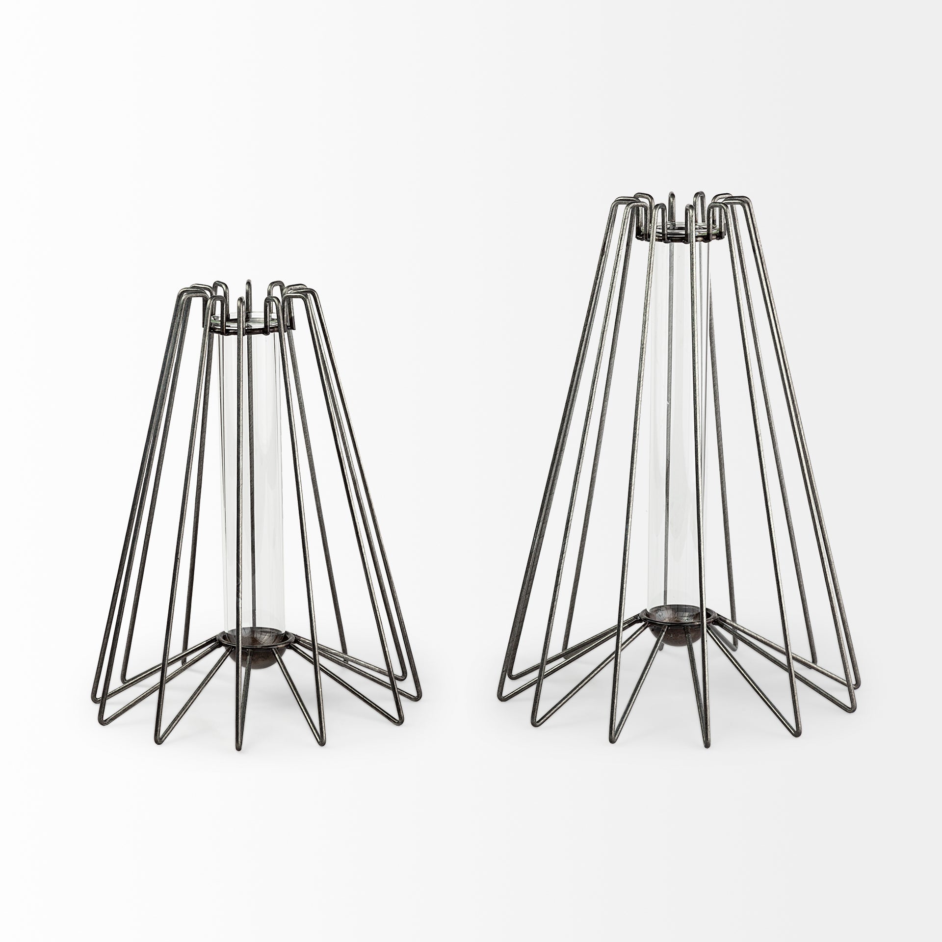 Madeline II Large Gunmetal Gray Metal Glass Test Tube Vase