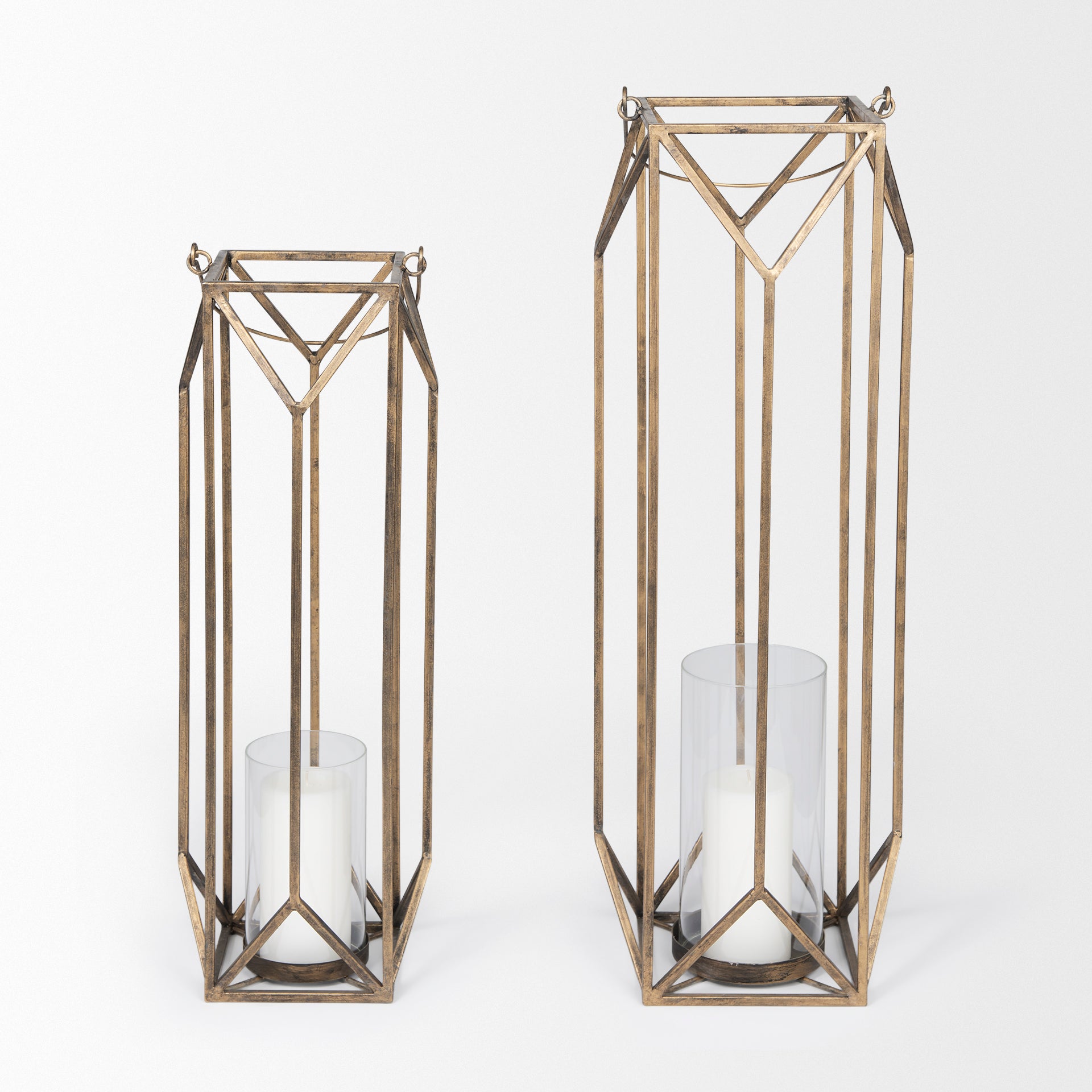 Ivy Gold Metal Geometric Cage Candle Holder Lantern