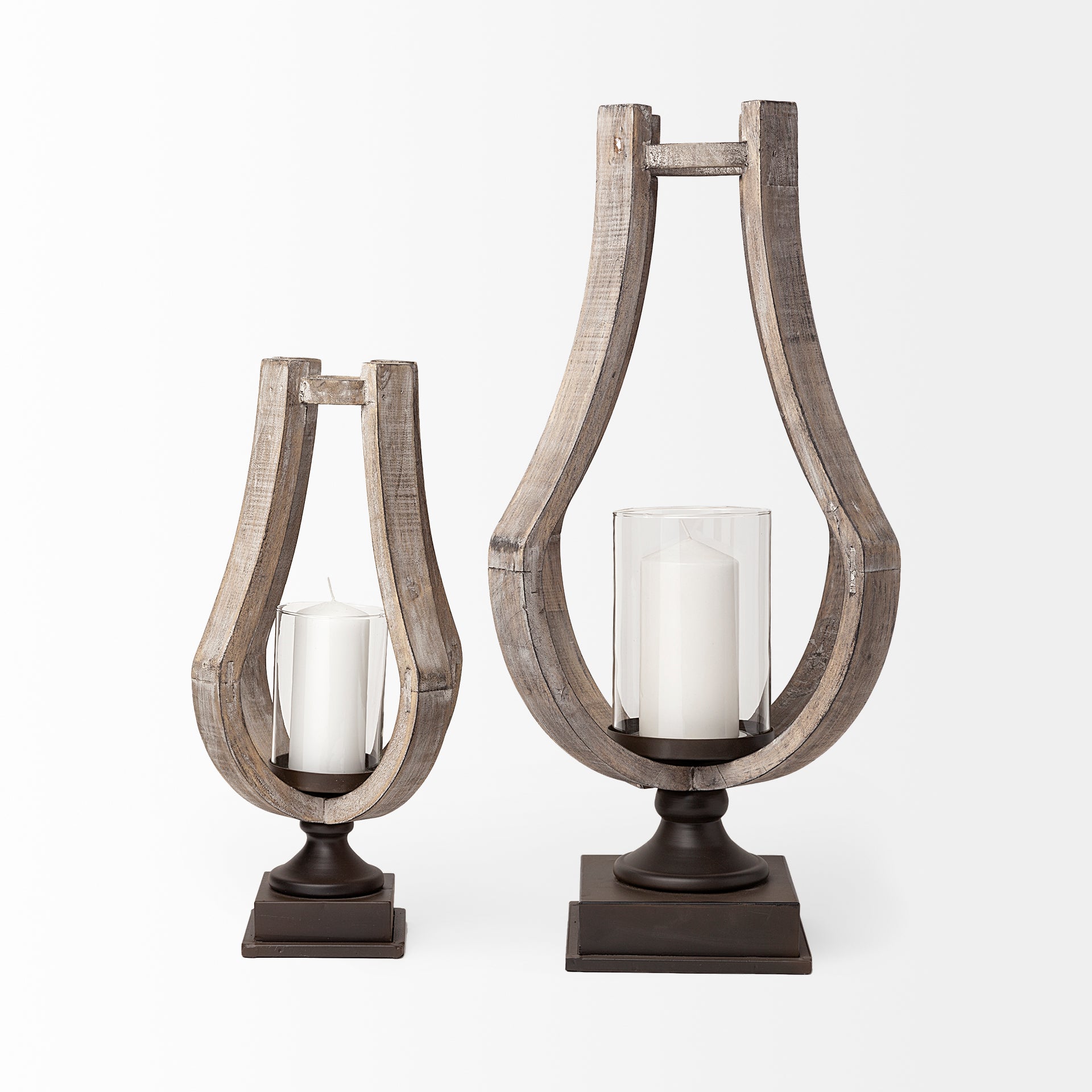 Brillion Rustic Wood Metal Table Candle Holder