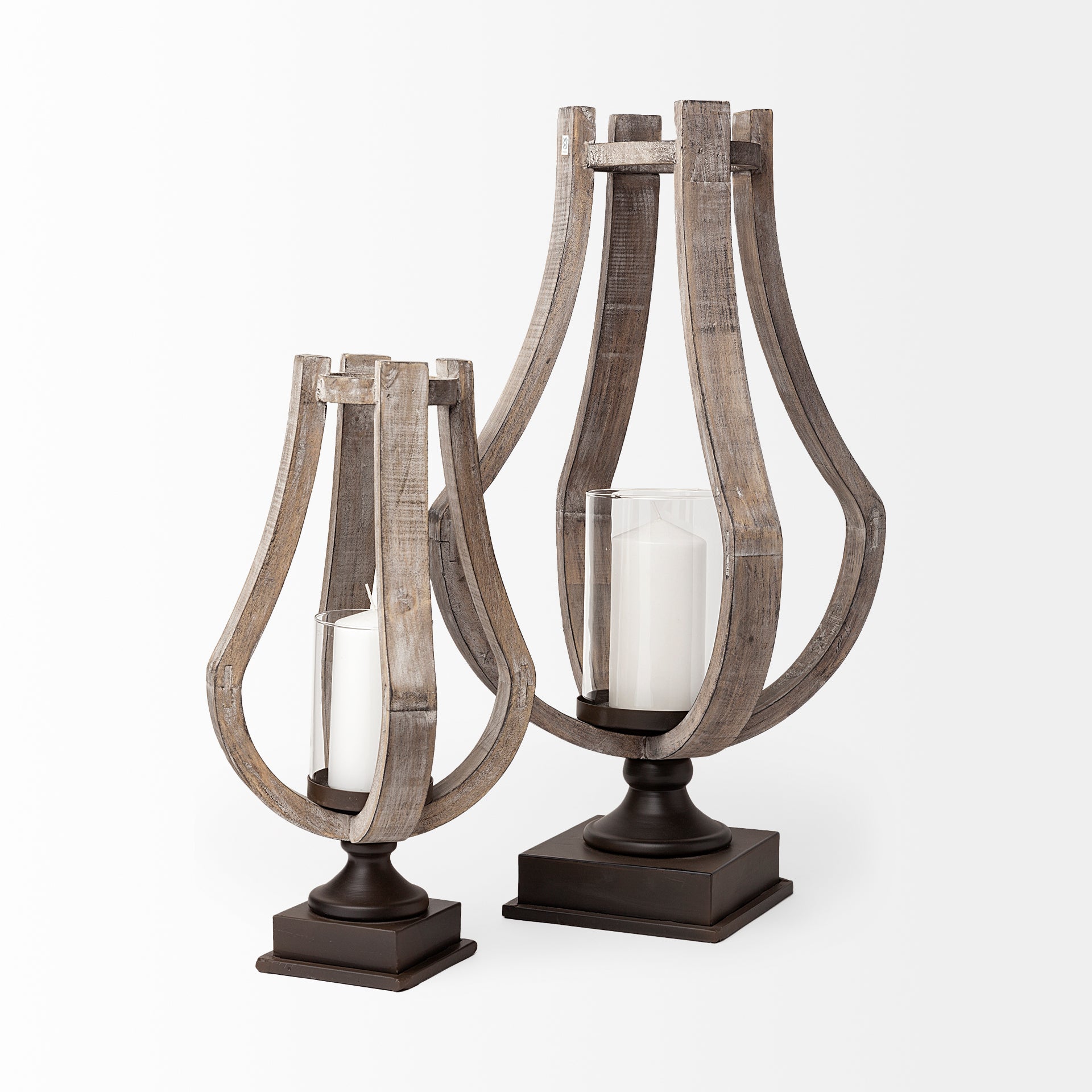 Brillion Rustic Wood Metal Table Candle Holder