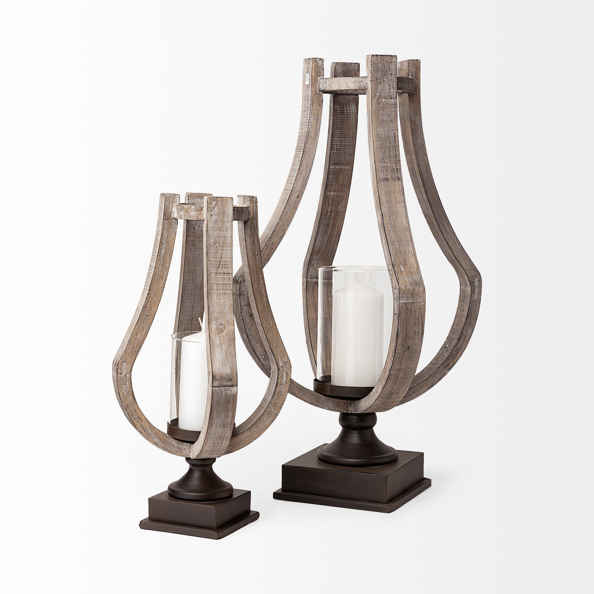 Brillion Rustic Wood Metal Table Candle Holder