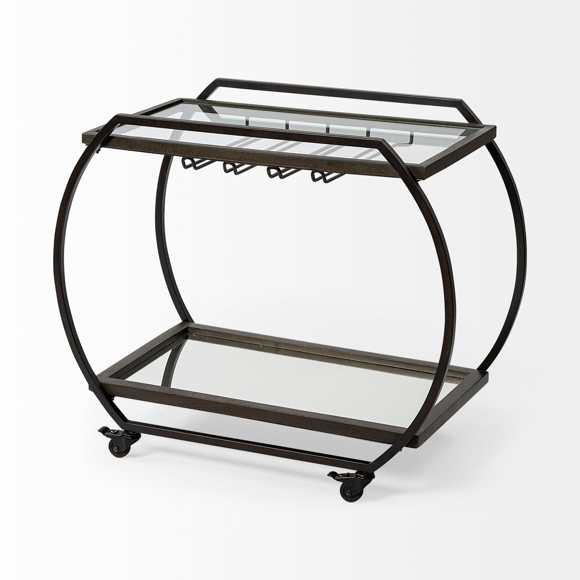 Chriselle Black Metal and Glass Two Tier Bar Cart