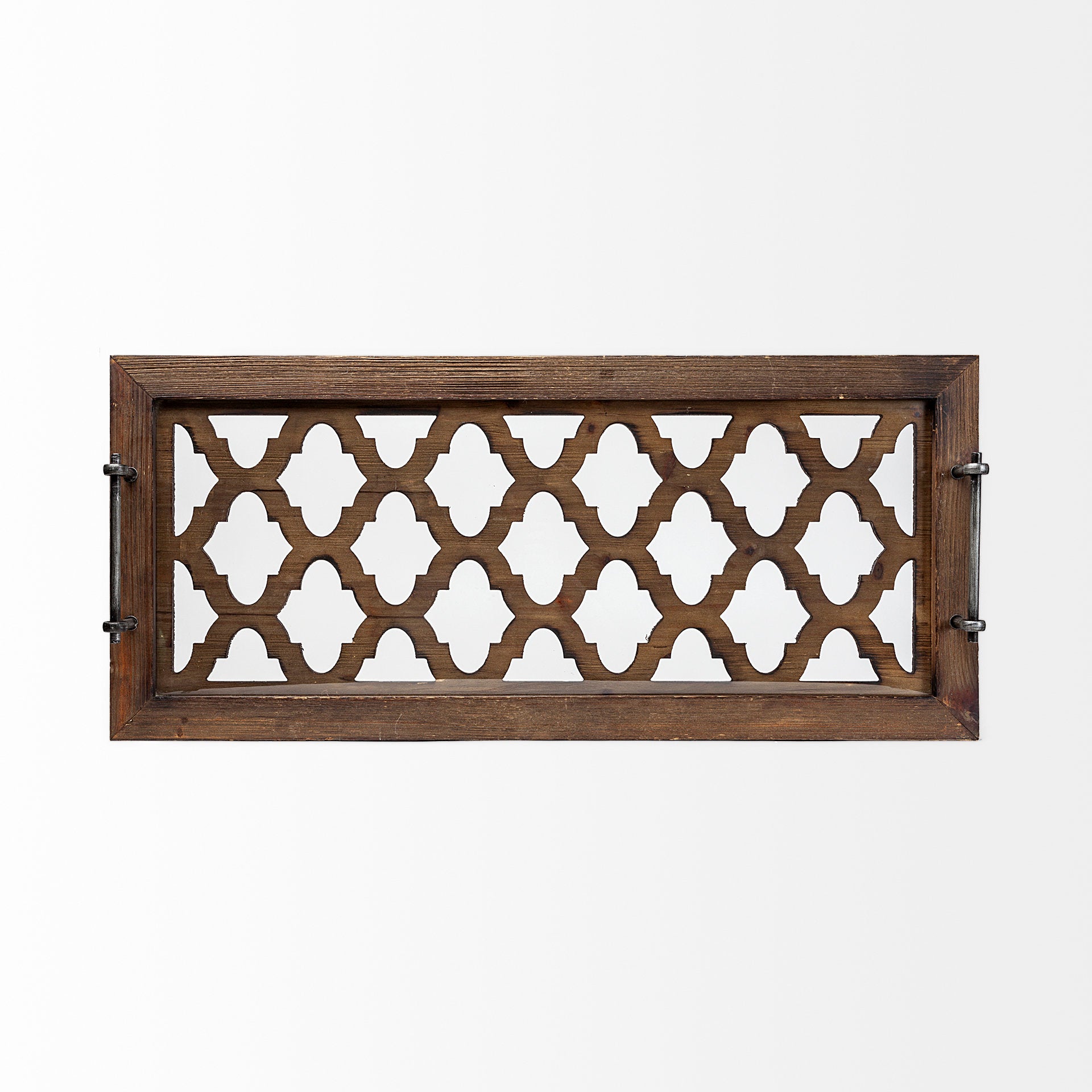 Stotonic Brown Wood with Glass Top Rectangular Serving Tray
