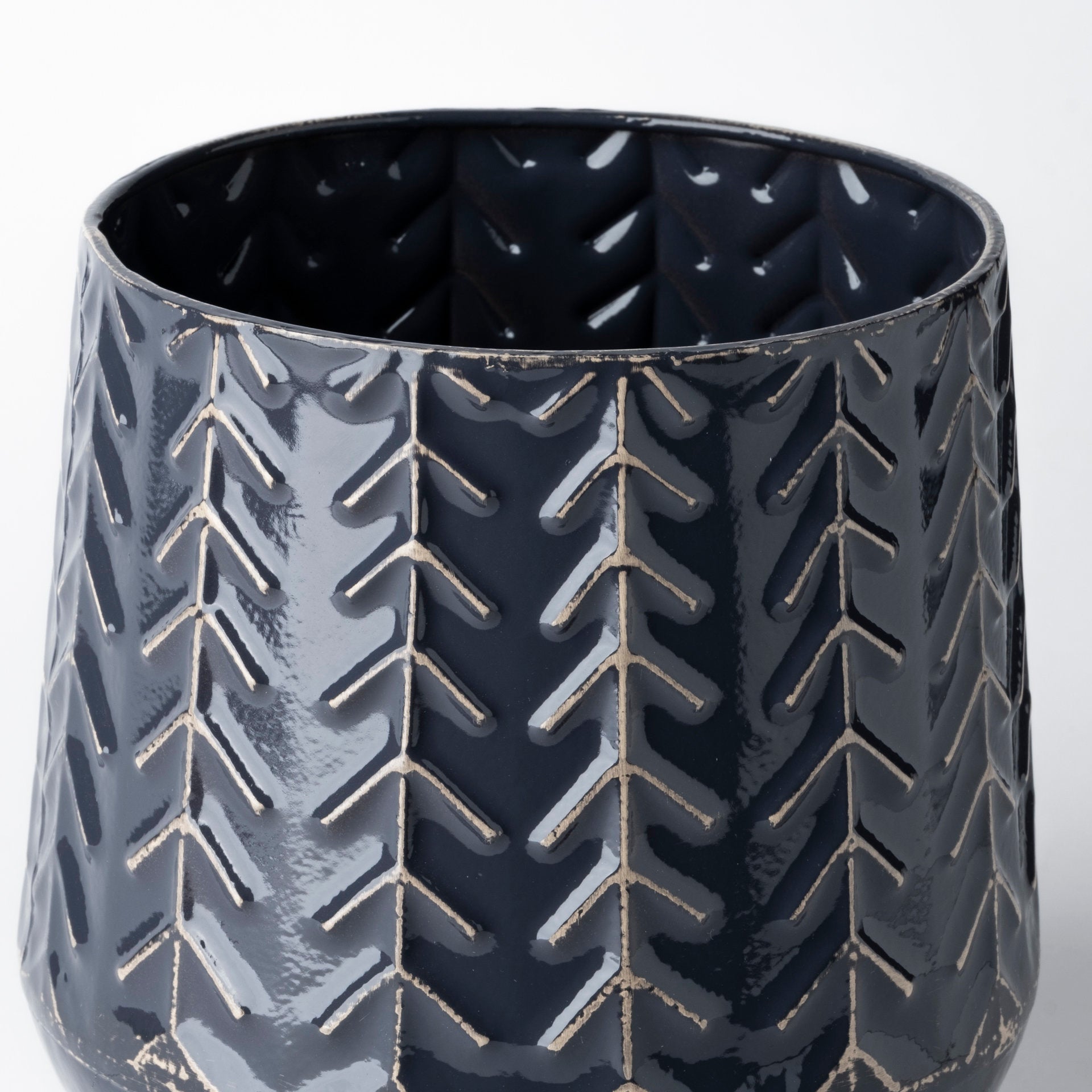 Gemma I Metal Glossy Dark Blue Chevron Vase