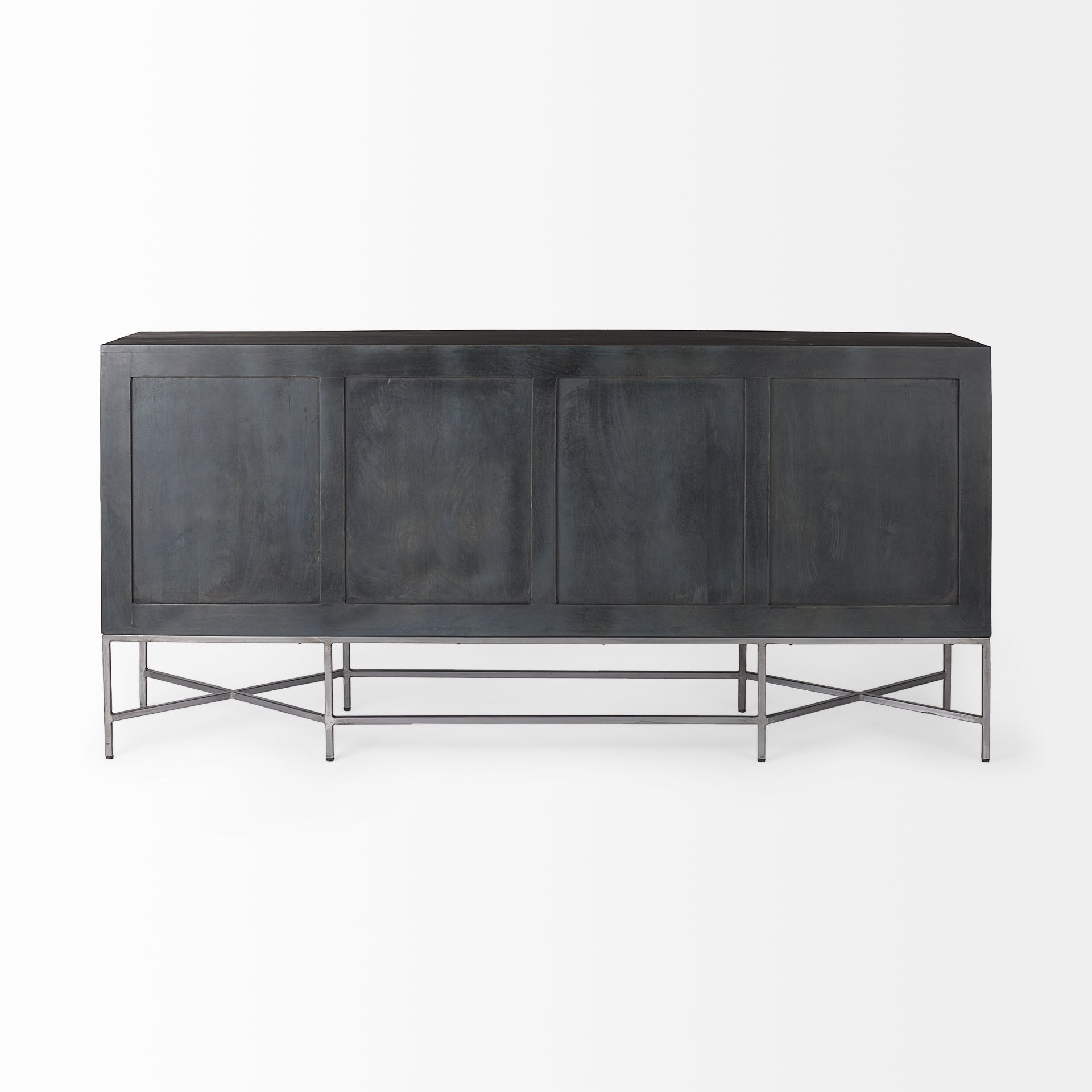 Hogarth I Two-Tone Brown Solid Wood Base Silver Frame 4 Cabinet Sideboard