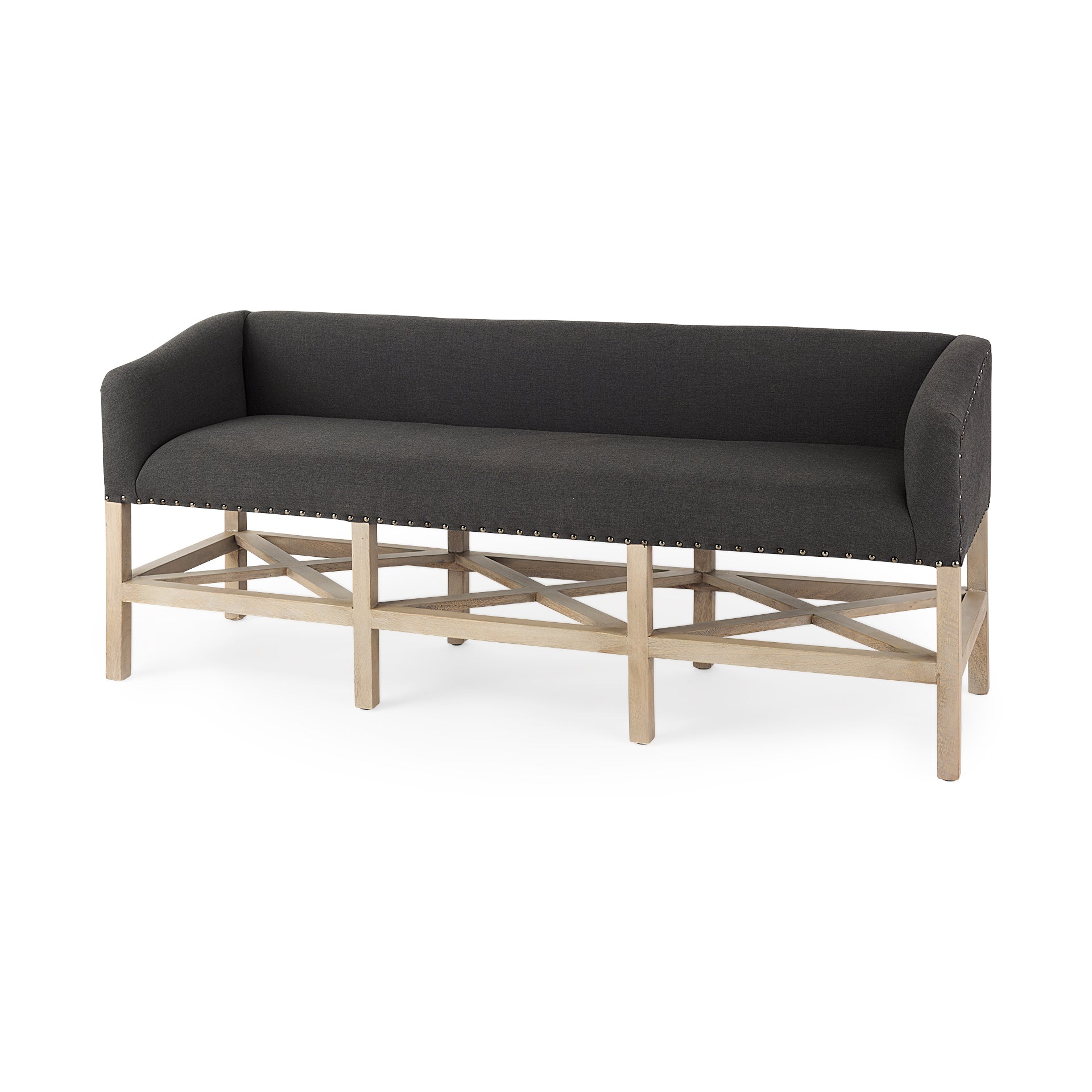 Bergen Dark Gray Fabric with Light Brown Wooden Base Accent Bench