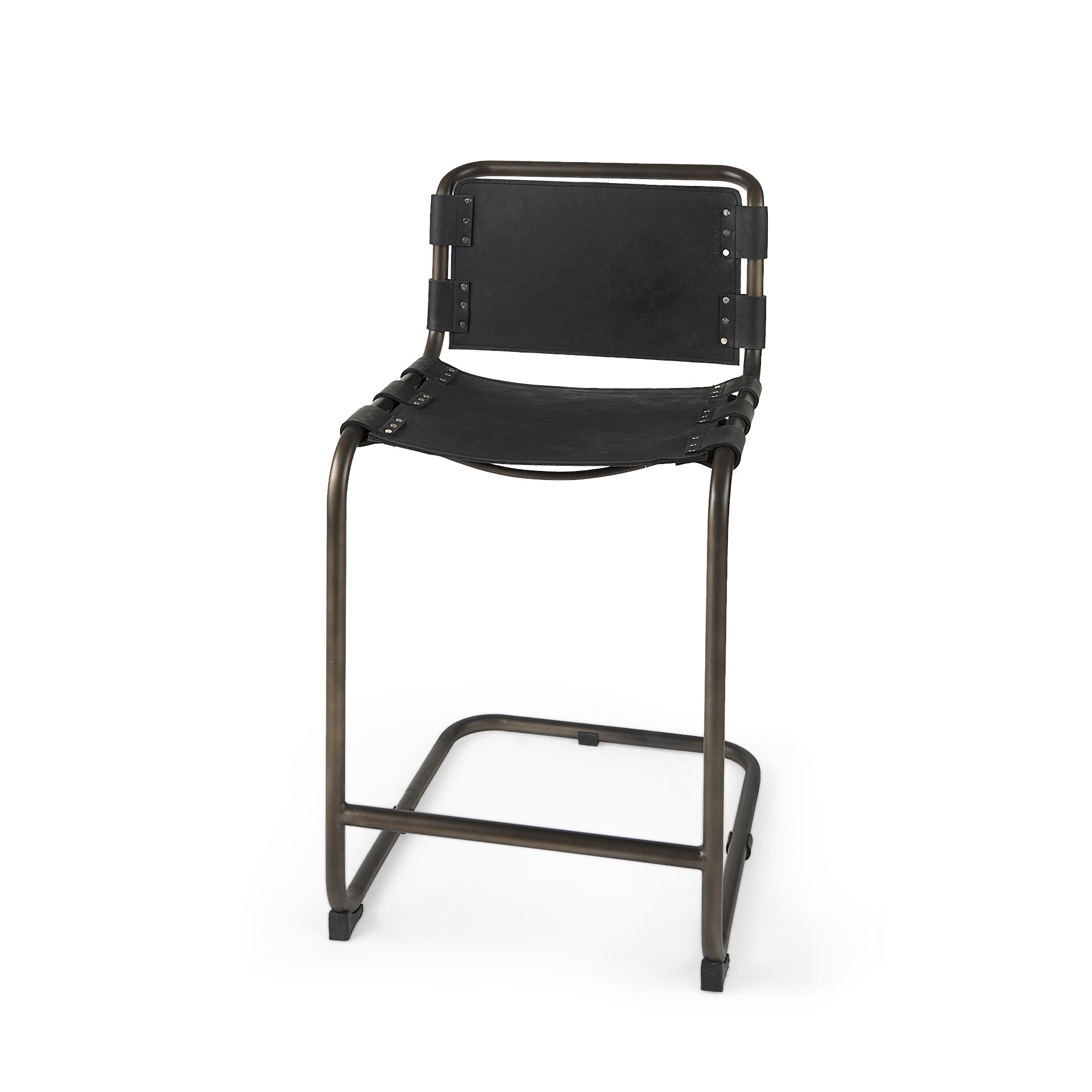 Berbick Black Leather with Iron Frame Counter Stool