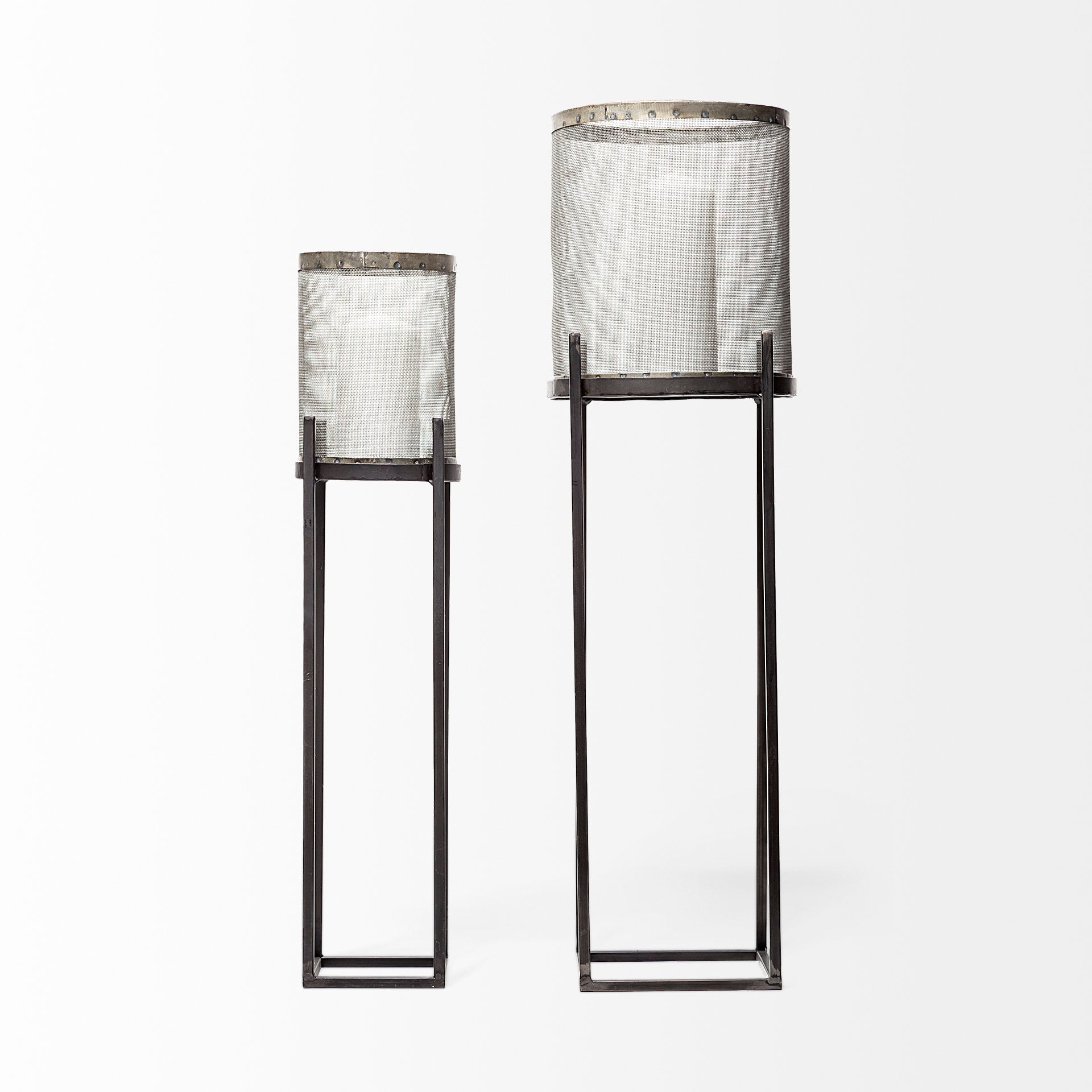 Steen Black Meshed Metal Candle Holder Lanterns -Set of Two