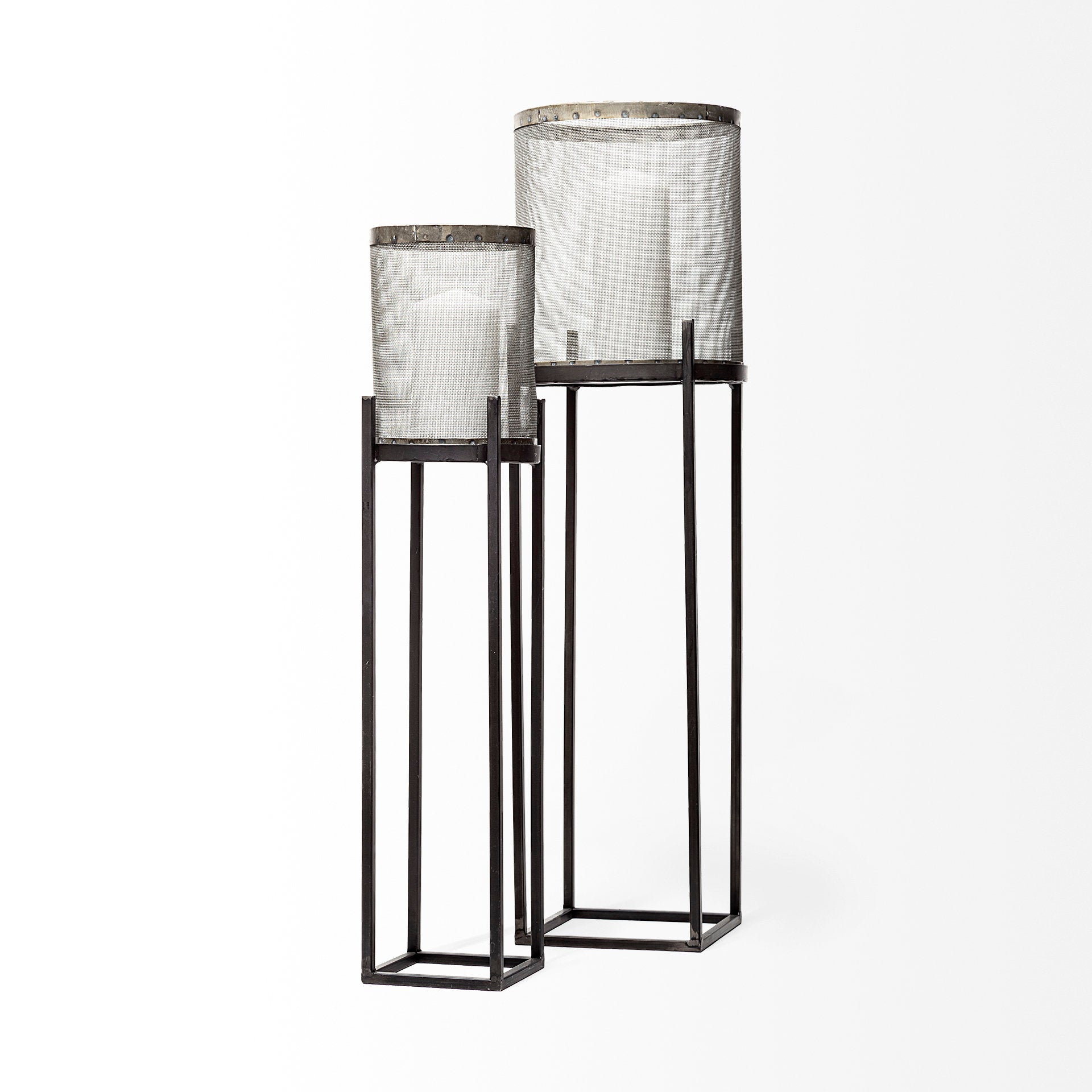 Steen Black Meshed Metal Candle Holder Lanterns -Set of Two