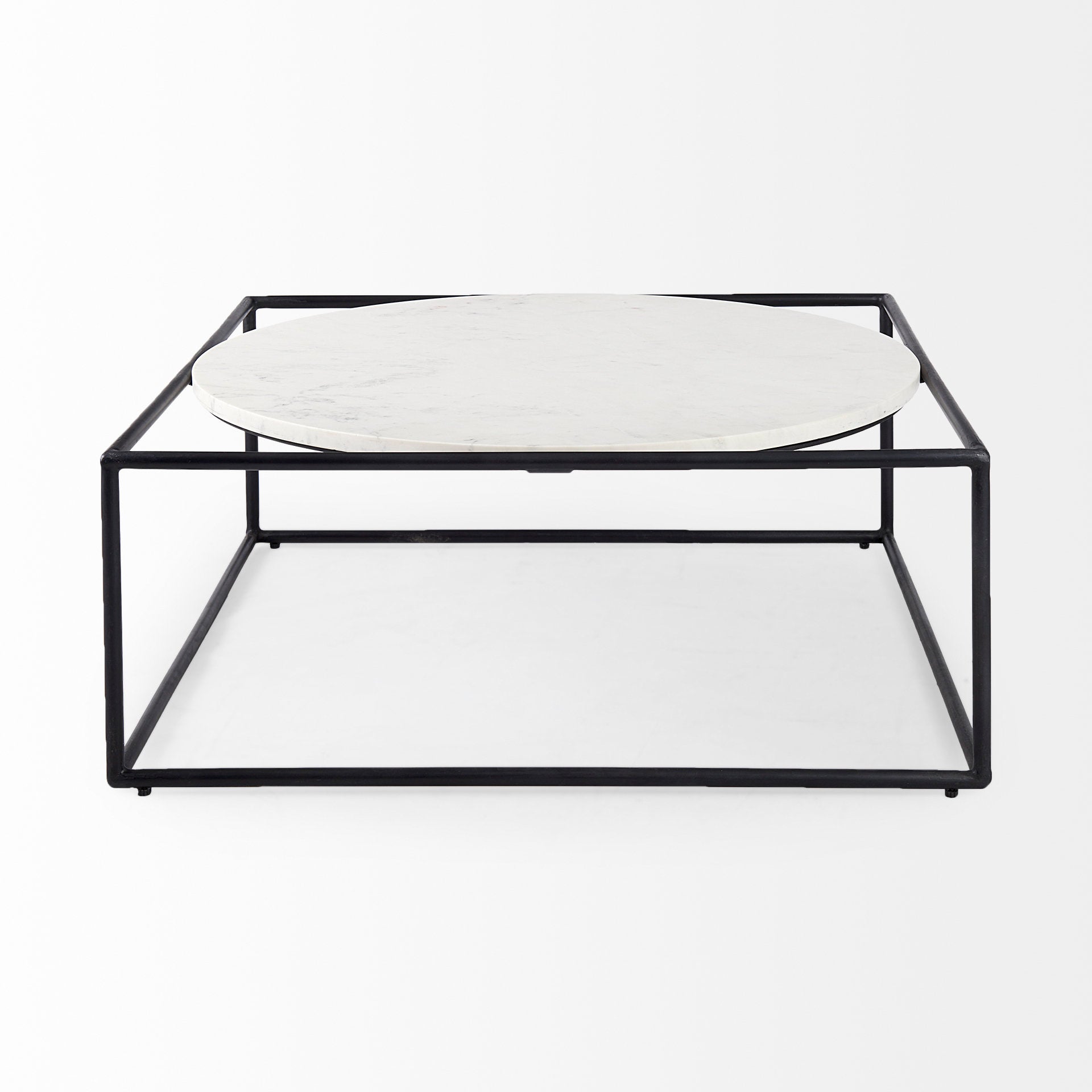 Austen Round White Marble Top with Black Metal Frame Coffee Table