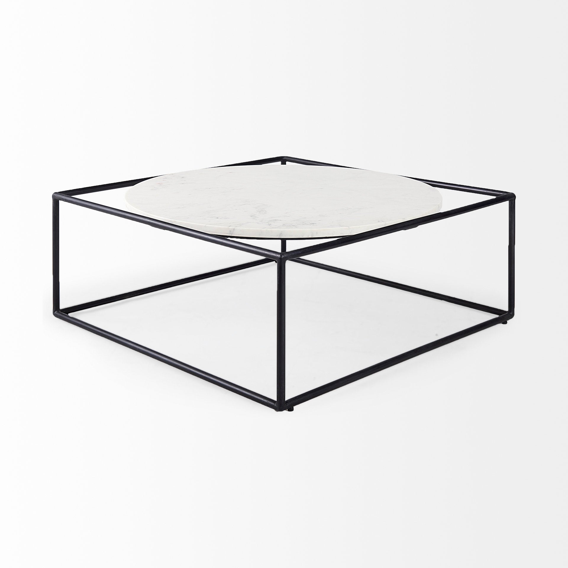 Austen Round White Marble Top with Black Metal Frame Coffee Table