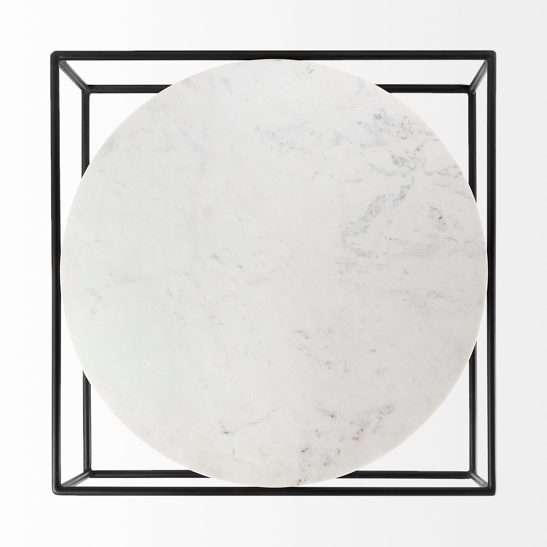 Austen Round White Marble Top with Black Metal Frame Coffee Table