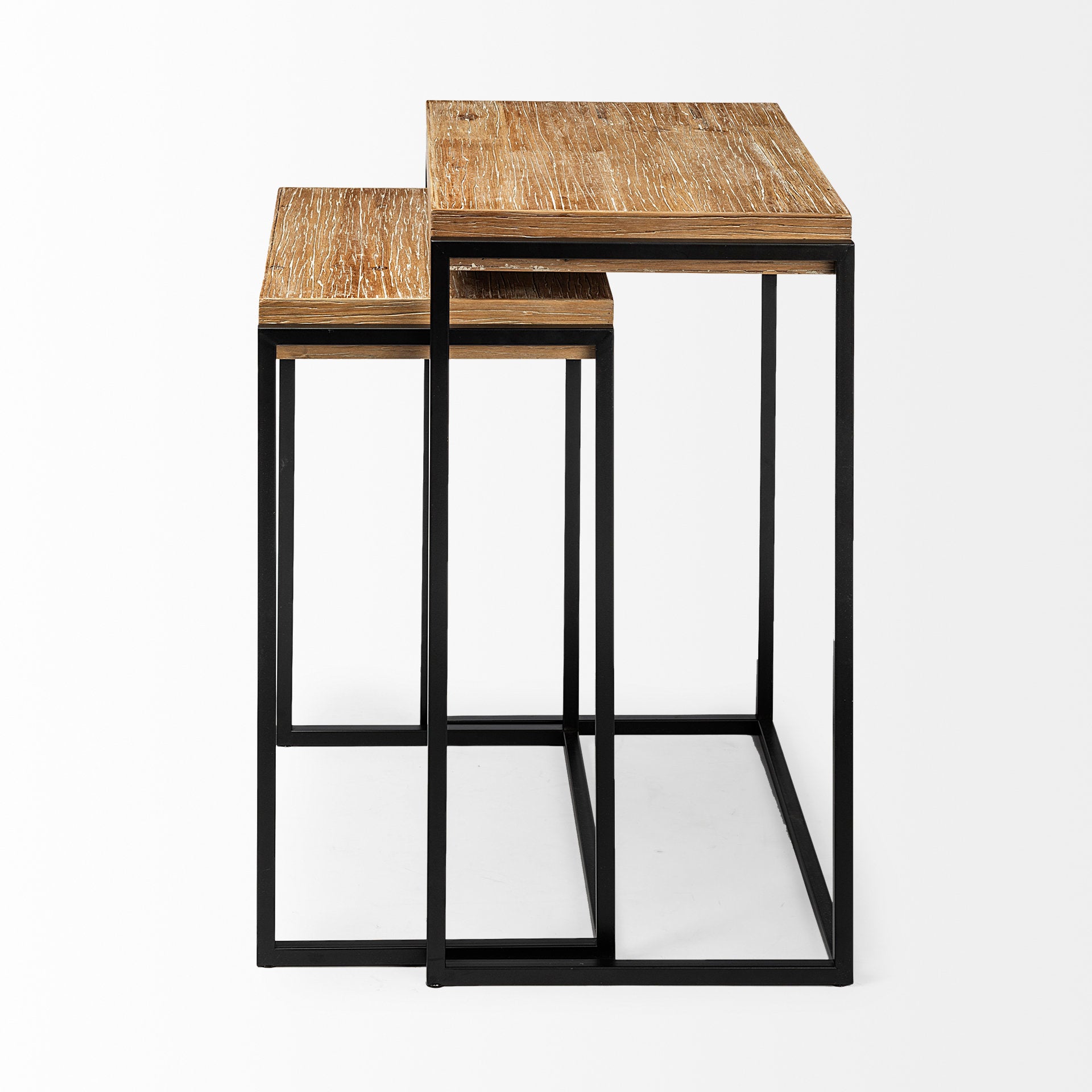 Karissa Light Brown Wood Top with Black Metal Base Nesting Accent Tables - Set of 2