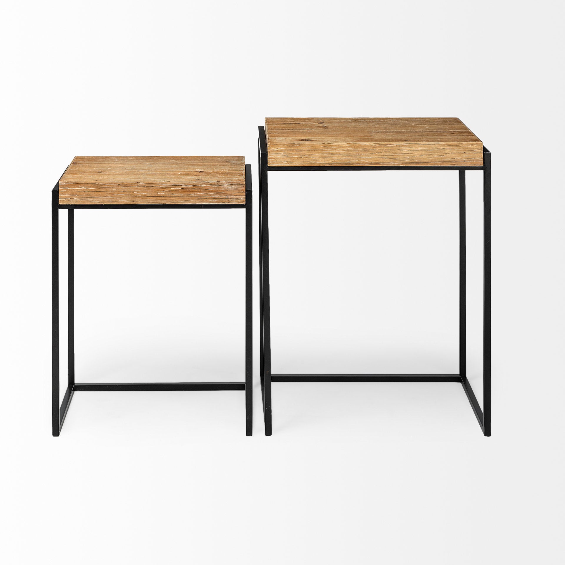 Karissa Light Brown Wood Top with Black Metal Base Nesting Accent Tables - Set of 2