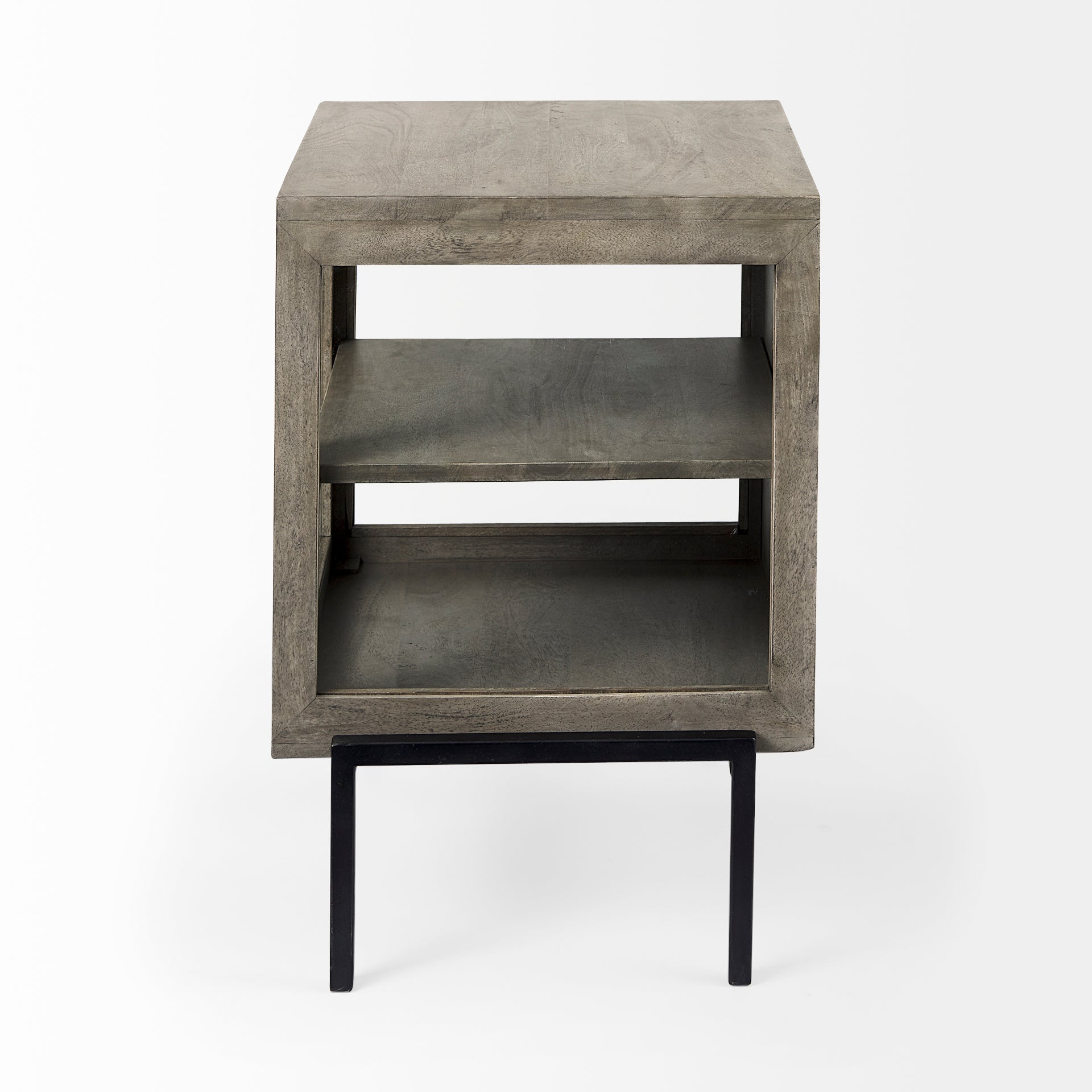 Arelius Gray Wood with Black Metal Frame Side Table