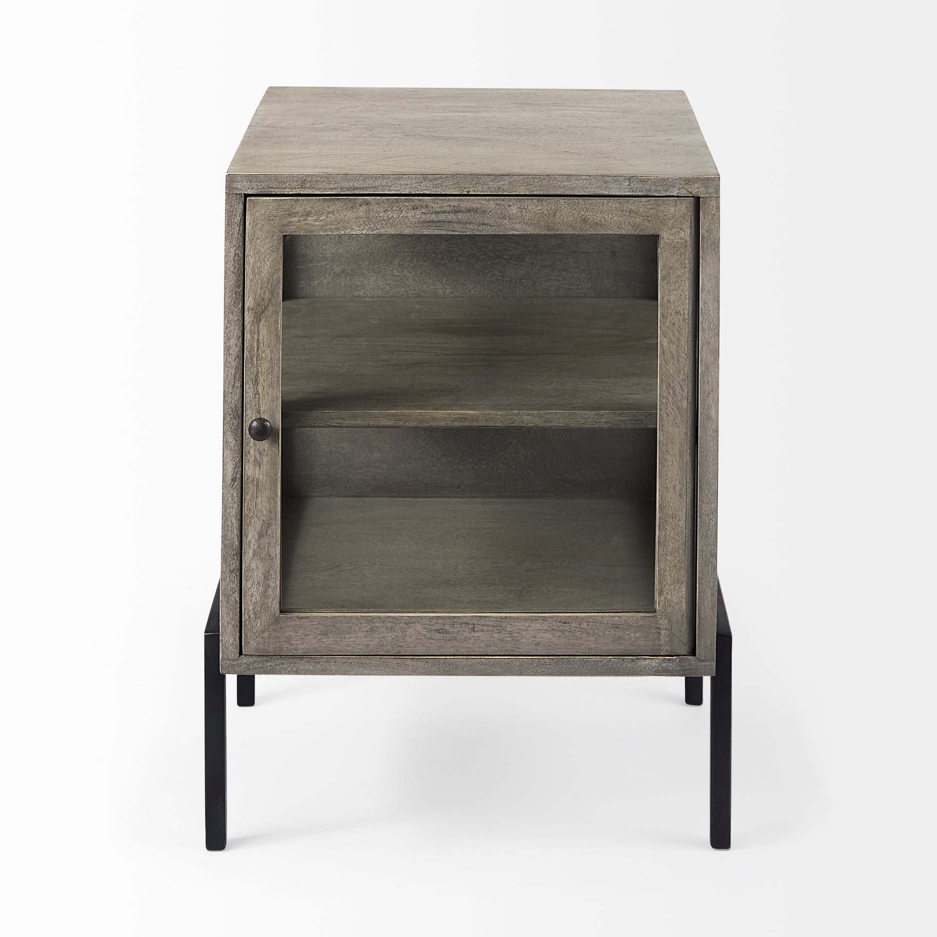 Arelius Gray Wood with Black Metal Frame Side Table