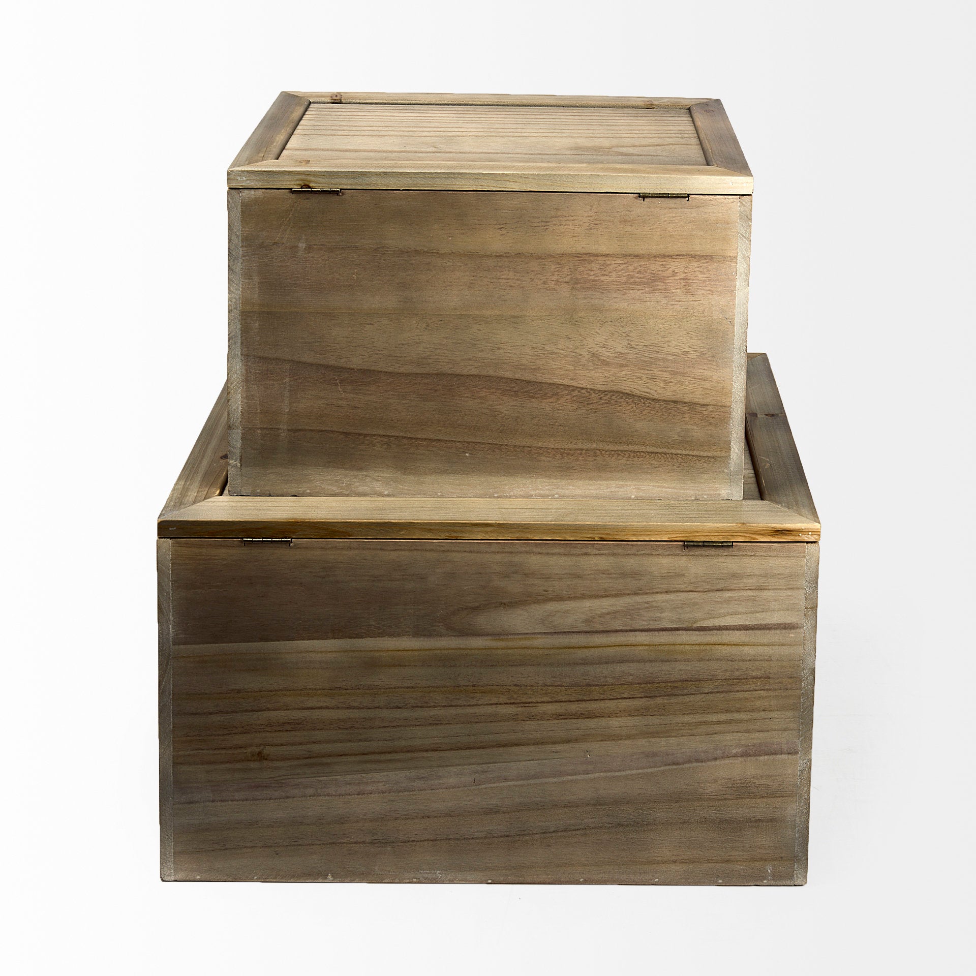 Sonny Brown Wood and Wicker with Metal Detail Rectangular Boxes - Set of Two