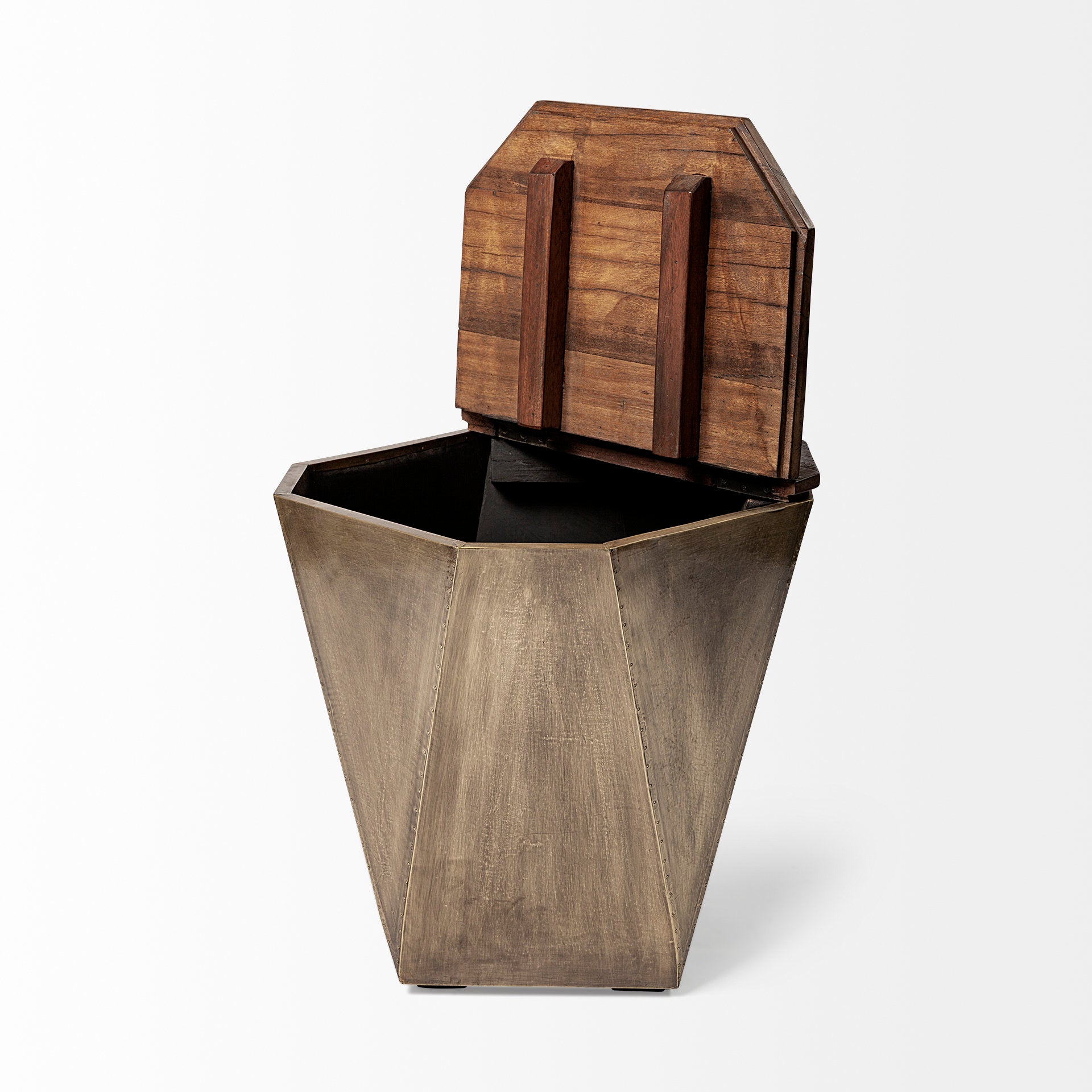 Esagono Octagonal Metal-Clad Reclaimed Wood End/Side Table with Storage