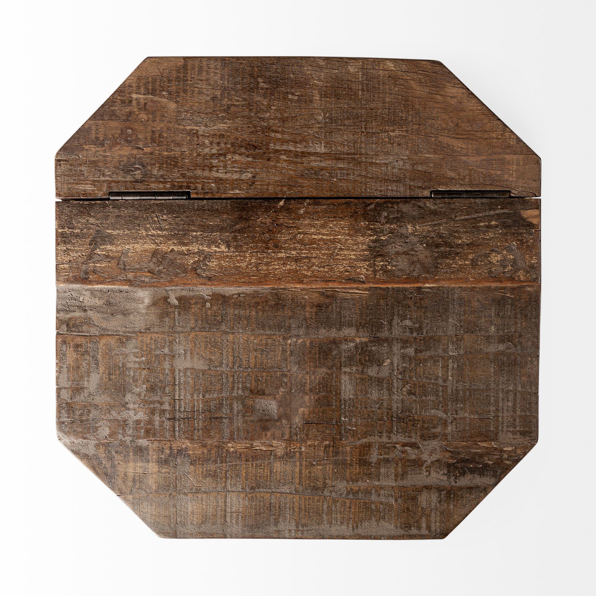 Esagono Octagonal Metal-Clad Reclaimed Wood End/Side Table with Storage