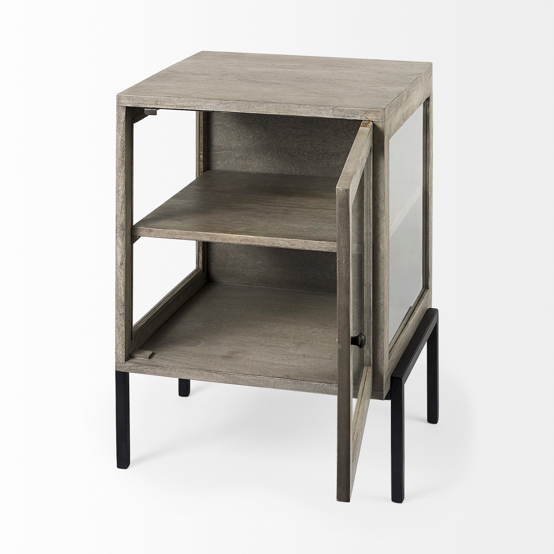 Arelius Gray Wood with Black Metal Frame Side Table