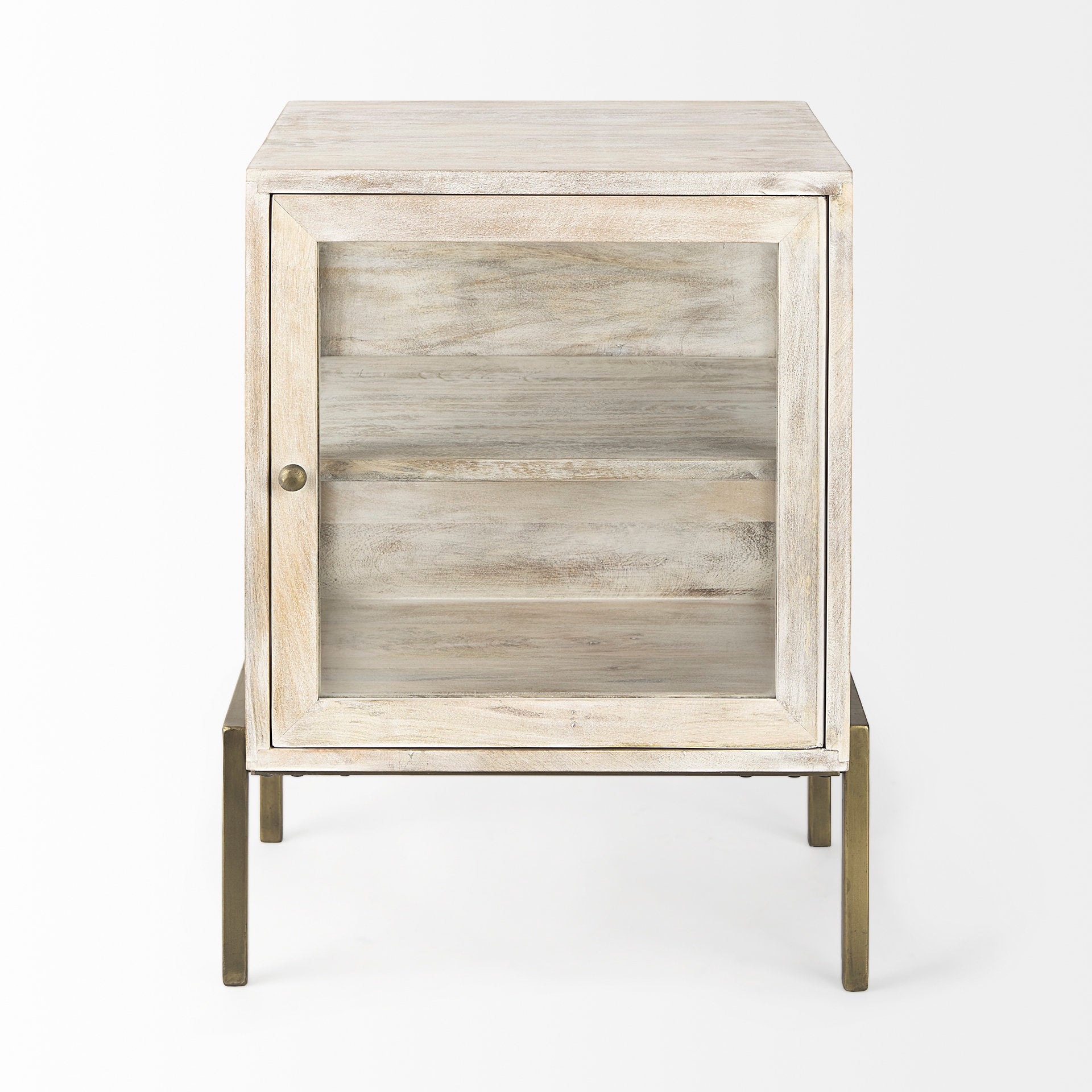 Arelius White Wood with Gold Metal Frame End Table