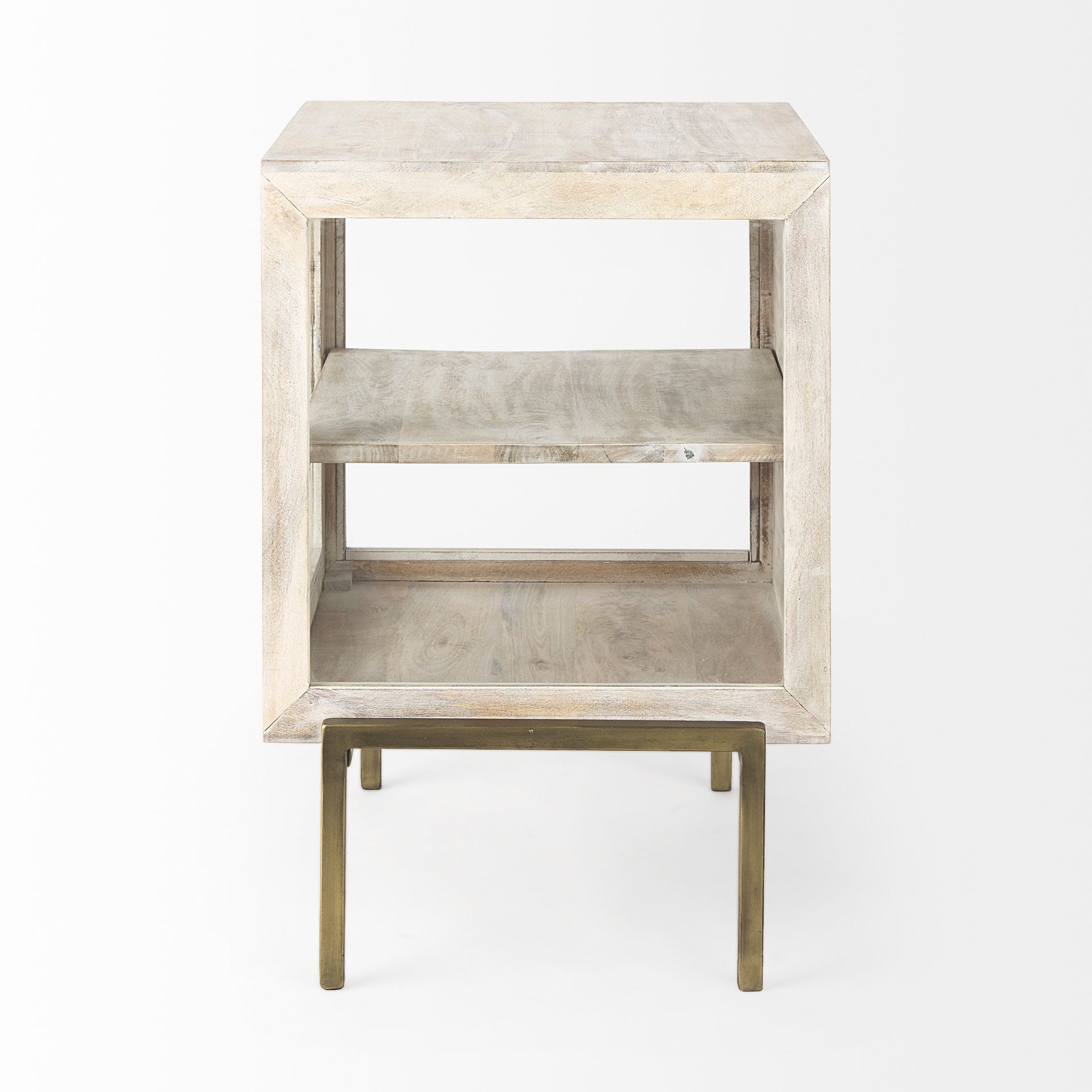 Arelius White Wood with Gold Metal Frame End Table