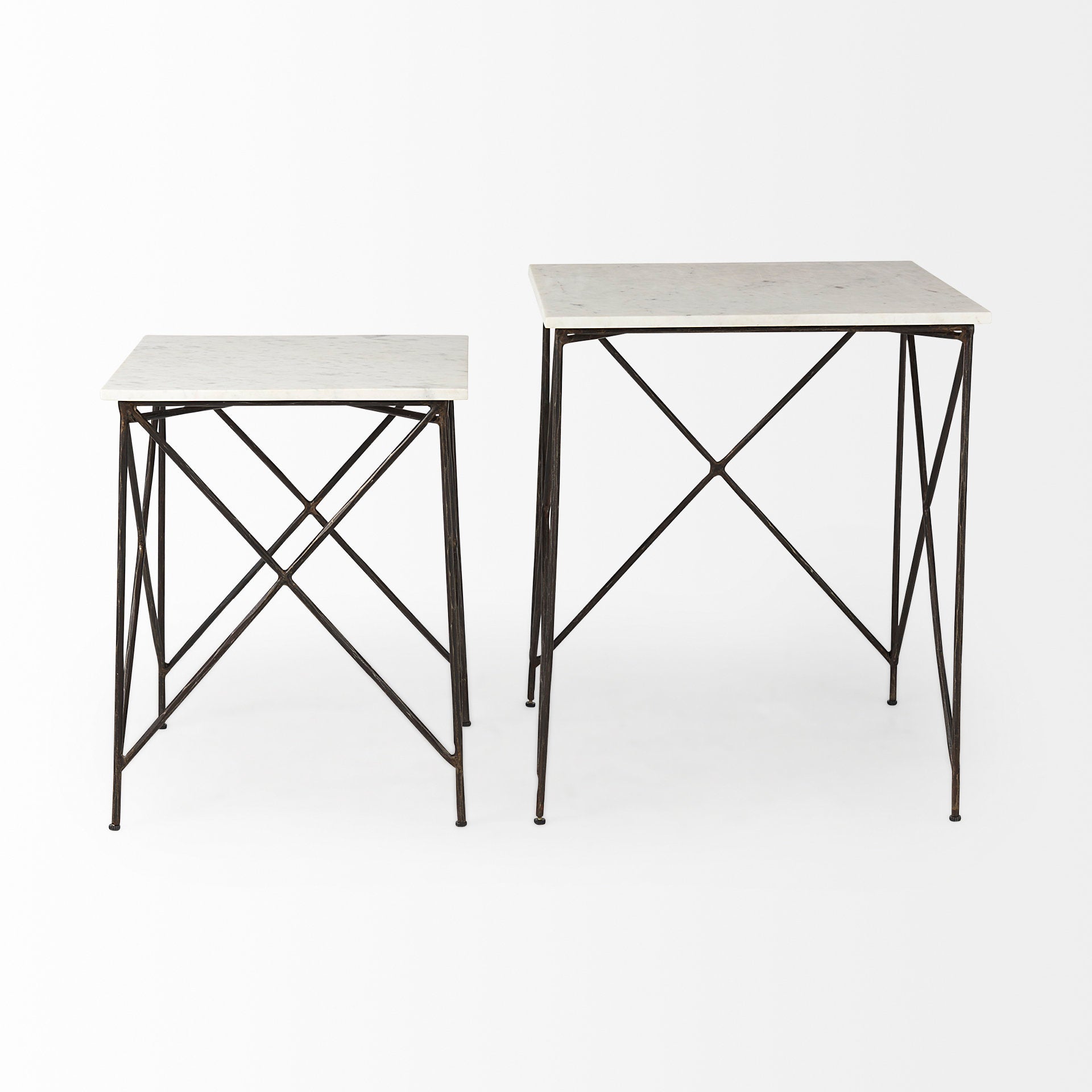 Lorlei White Marble Top with Gray Iron Legs End and Side Table