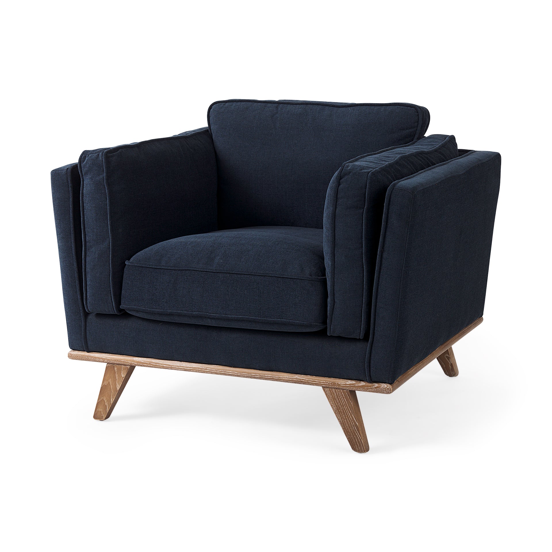 Brooks Navy Blue Fabric Chair with Medium Brown Wooden Legs