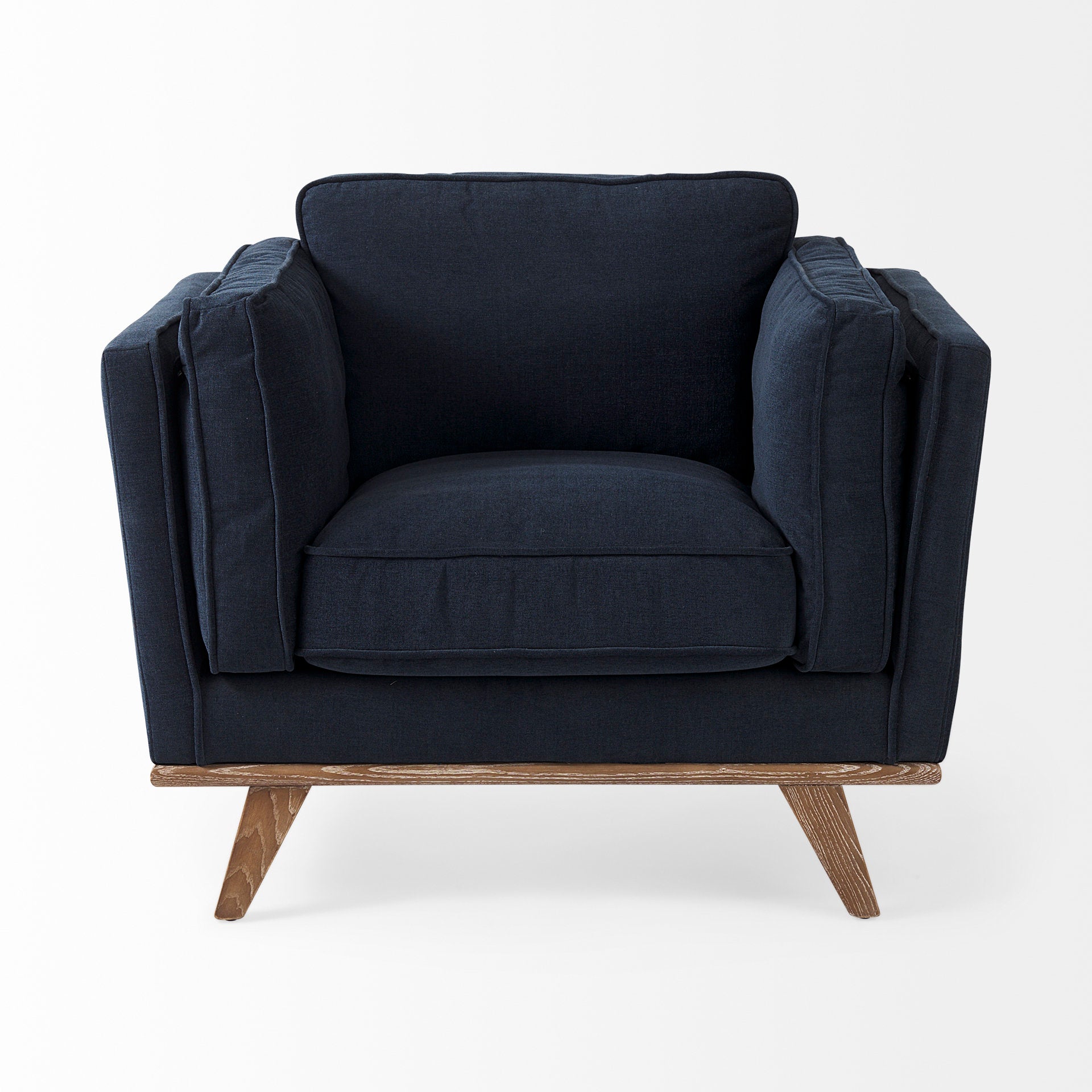 Brooks Navy Blue Fabric Chair with Medium Brown Wooden Legs
