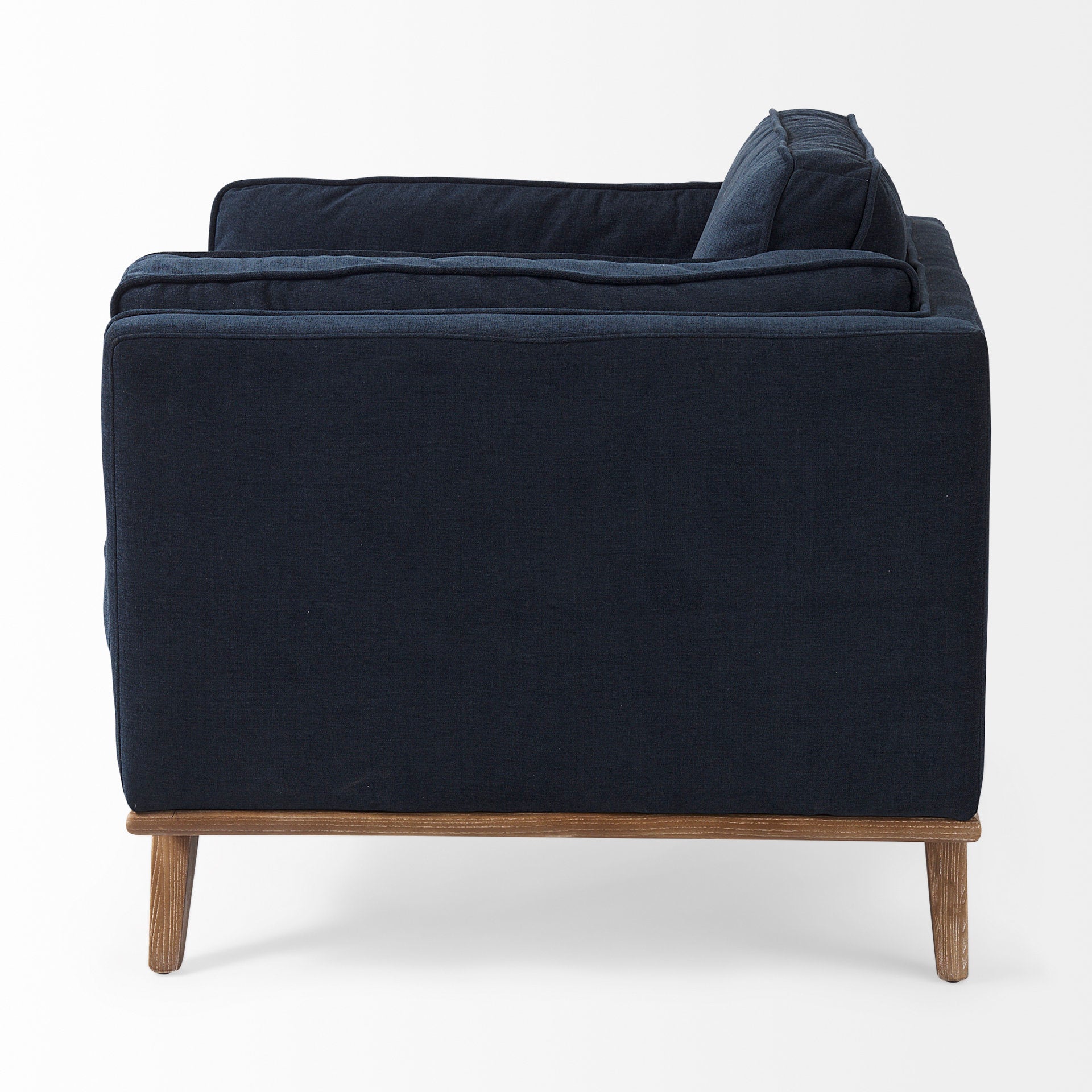 Brooks Navy Blue Fabric Chair with Medium Brown Wooden Legs