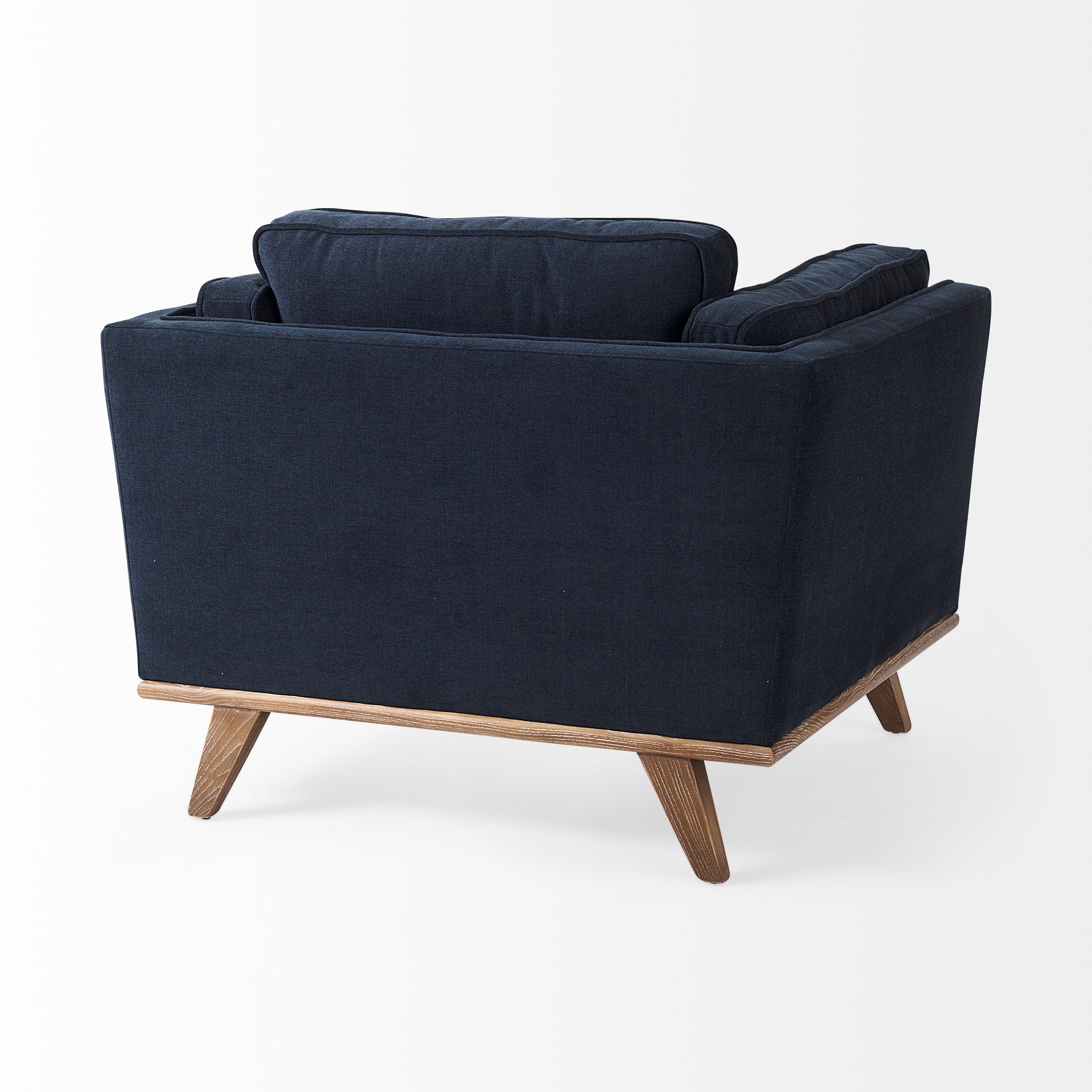 Brooks Navy Blue Fabric Chair with Medium Brown Wooden Legs