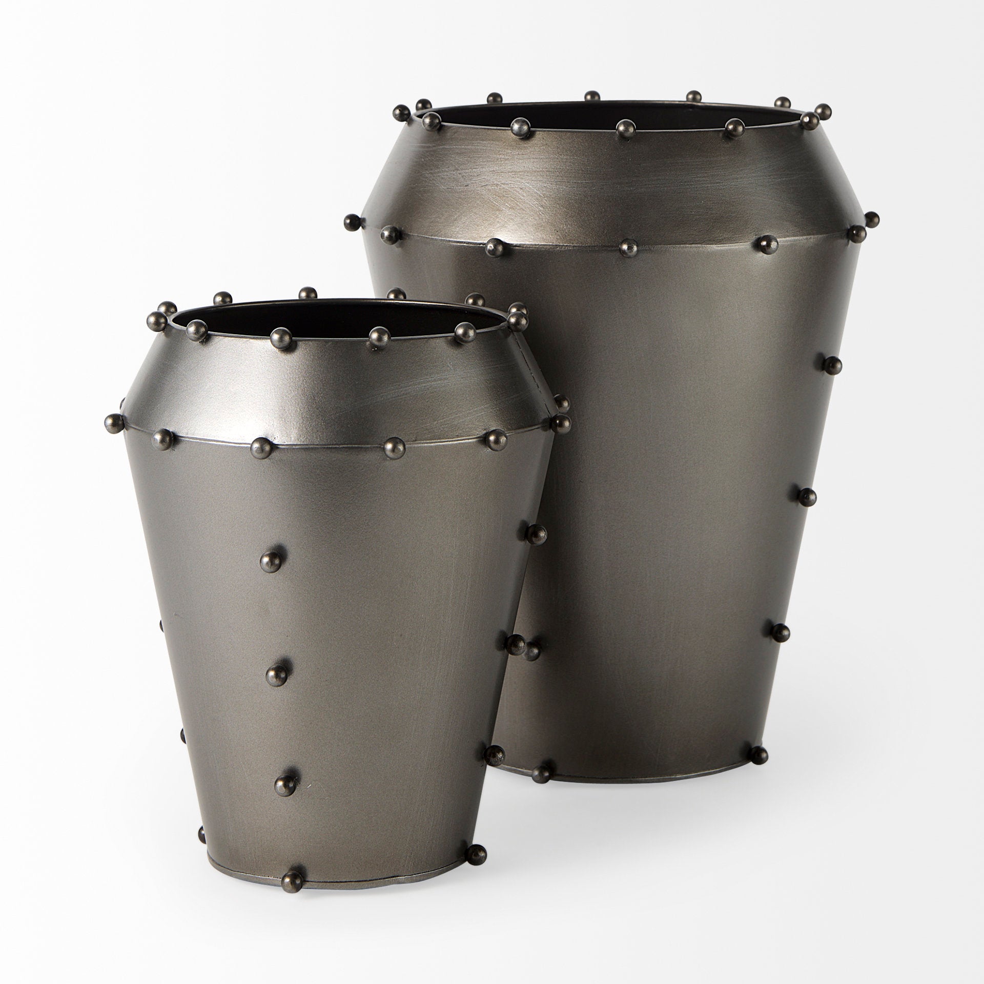 Elio Large Gun Metal Gray Metal with Studs Vase