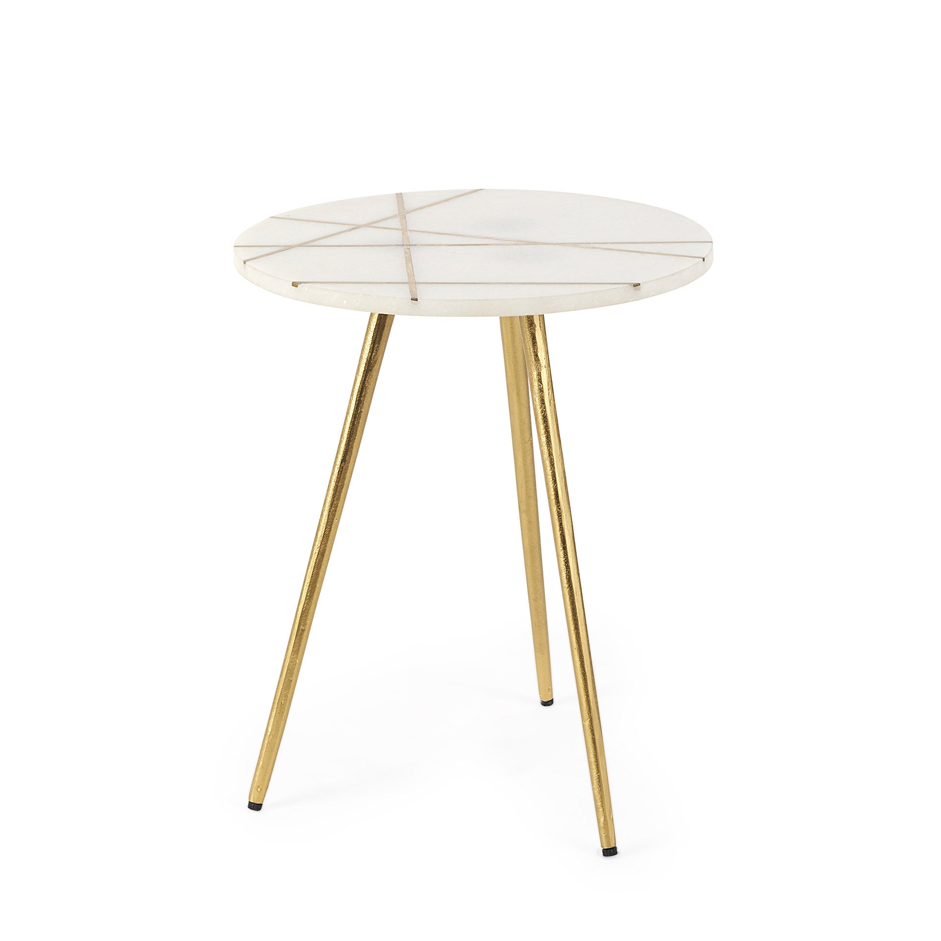 Vivienne White Marble with Antique Gold Metal Round Side Table
