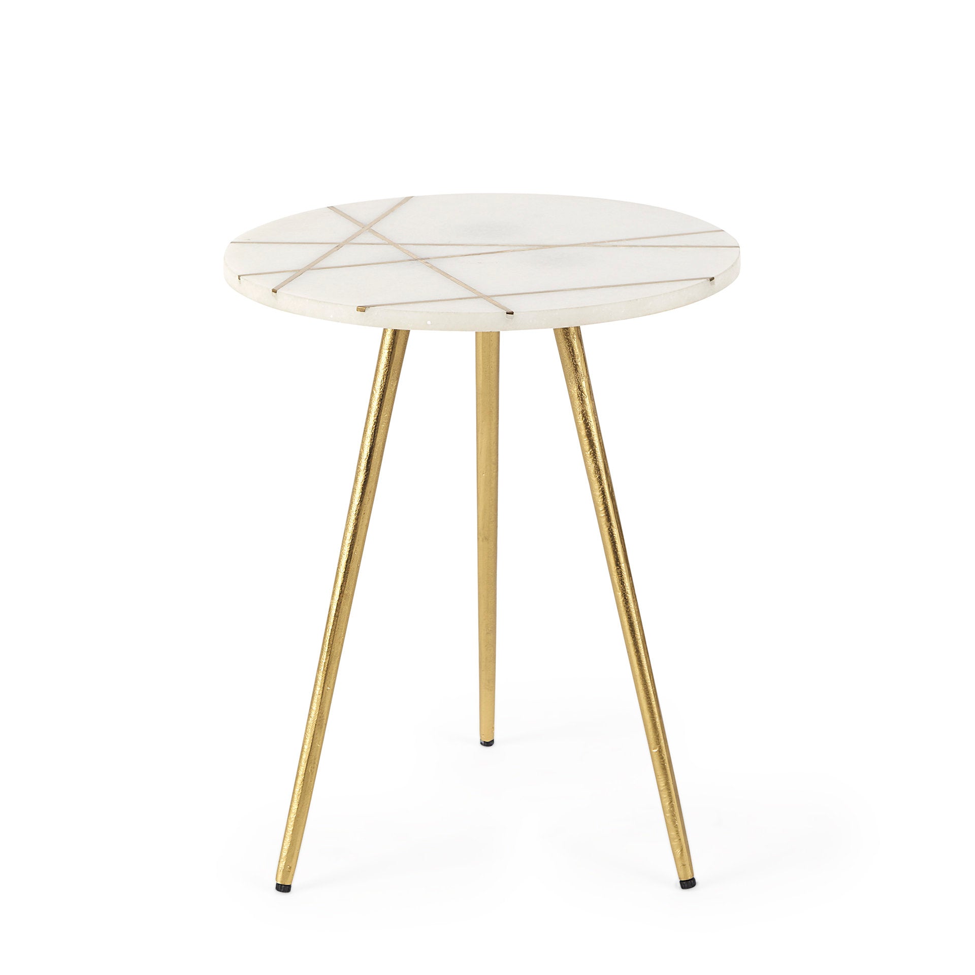 Vivienne White Marble with Antique Gold Metal Round Side Table