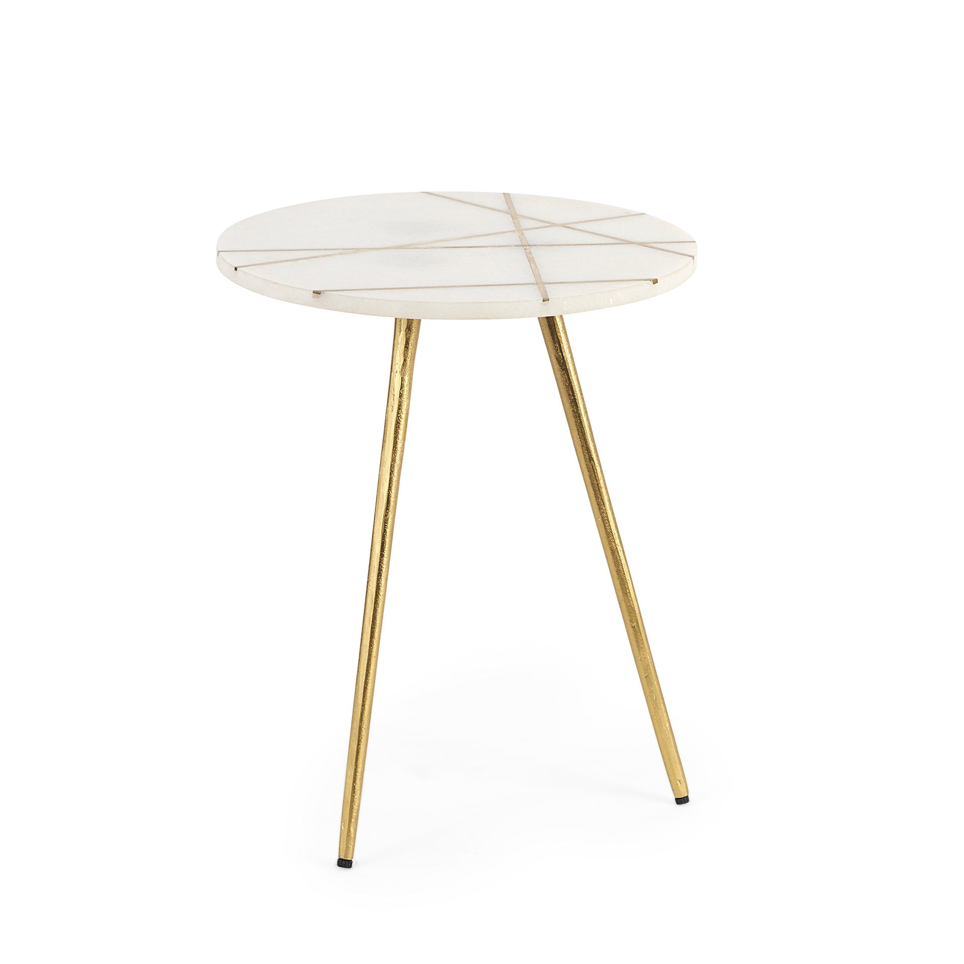 Vivienne White Marble with Antique Gold Metal Round Side Table