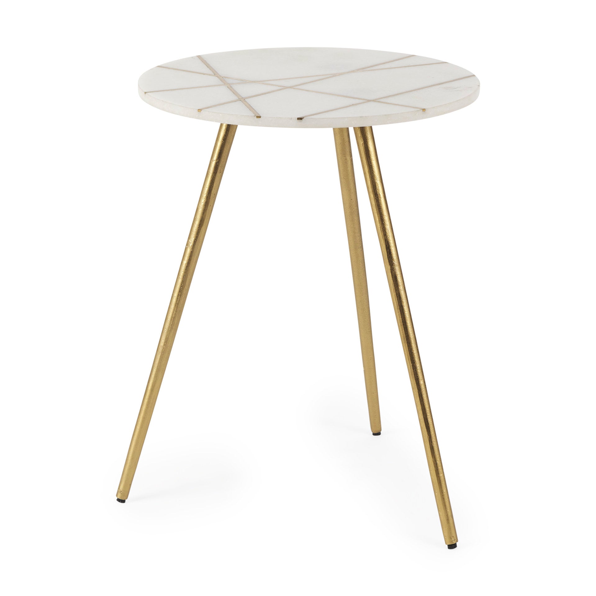 Vivienne White Marble with Antique Gold Metal Round Side Table