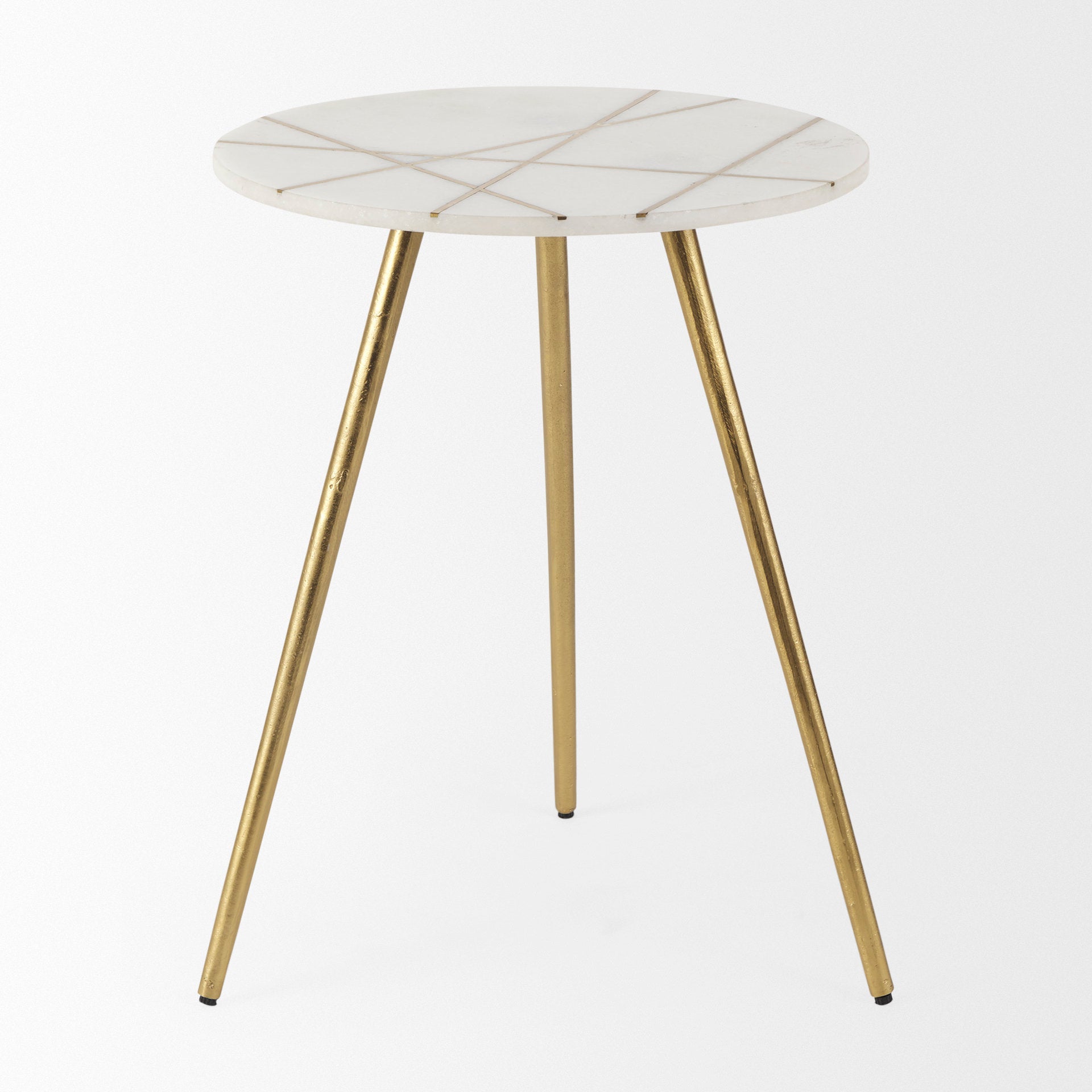 Vivienne White Marble with Antique Gold Metal Round Side Table