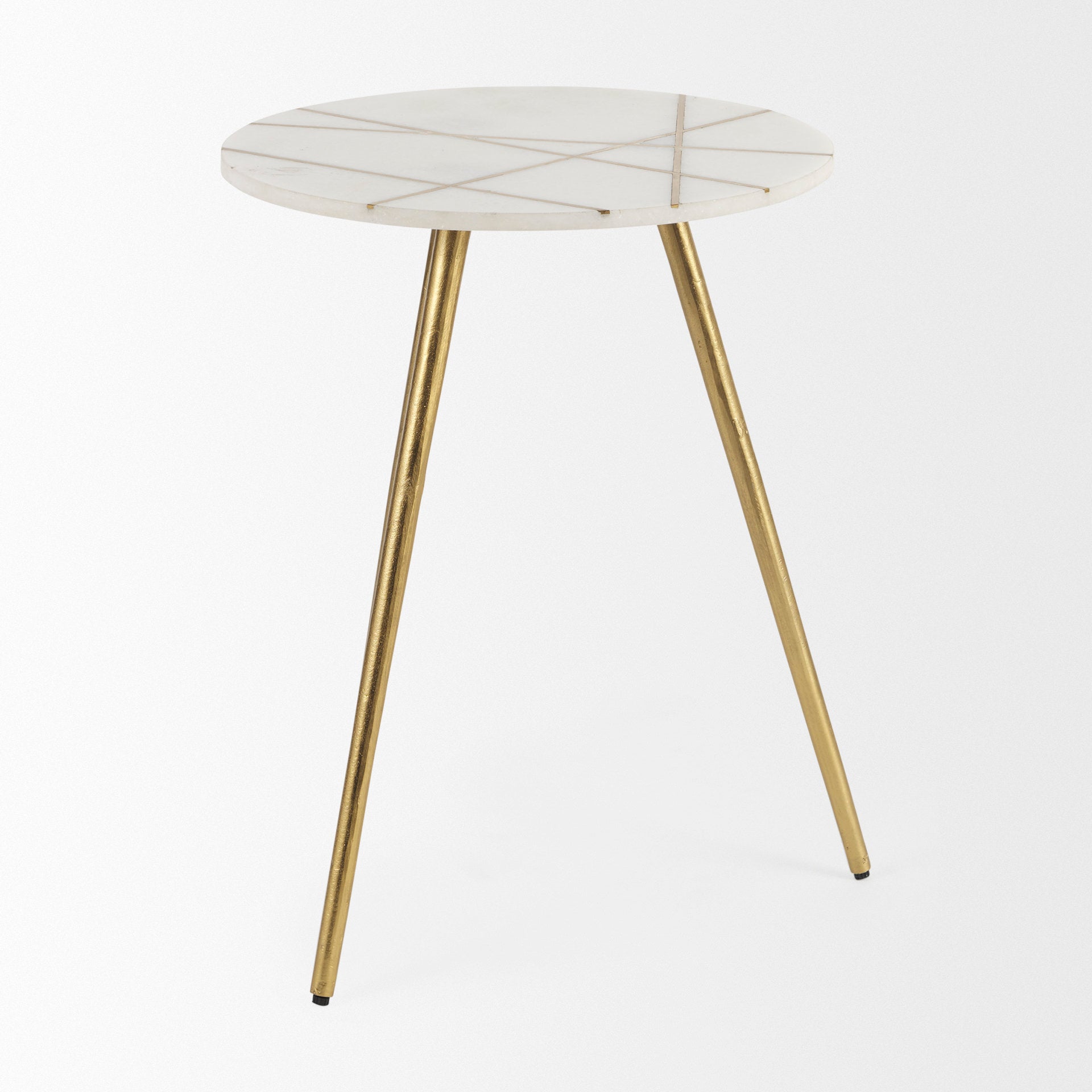 Vivienne White Marble with Antique Gold Metal Round Side Table