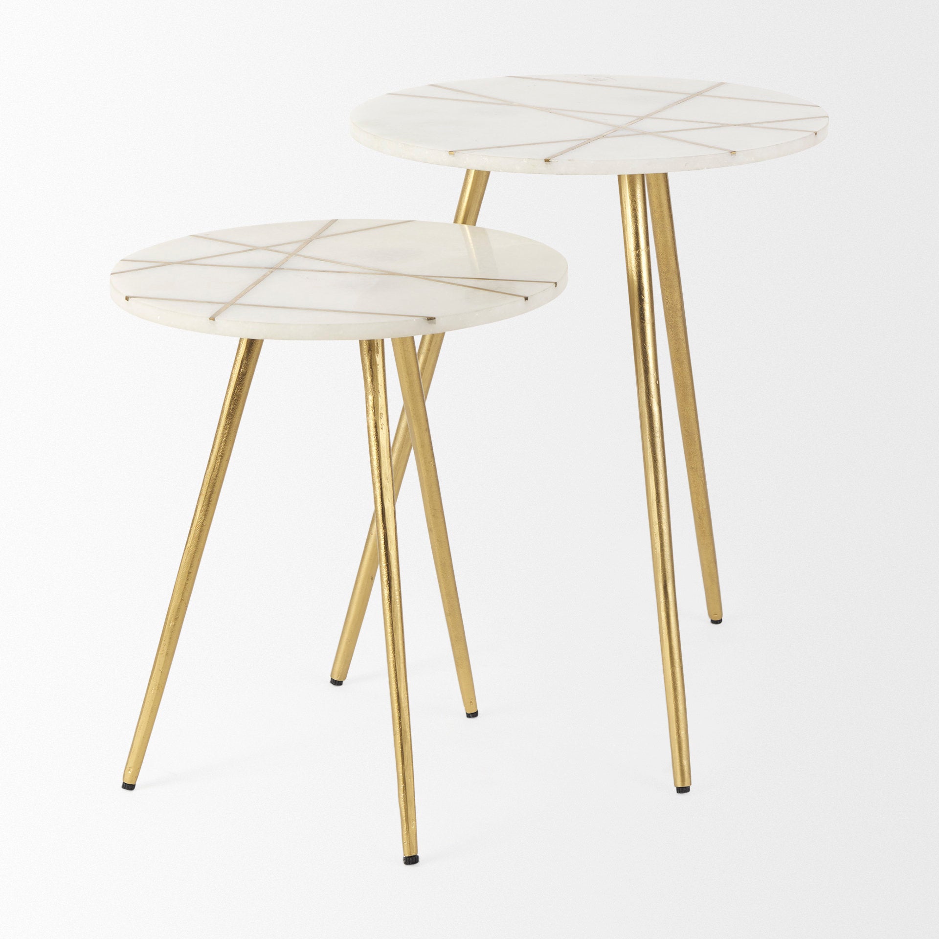 Vivienne White Marble with Antique Gold Metal Round Side Table