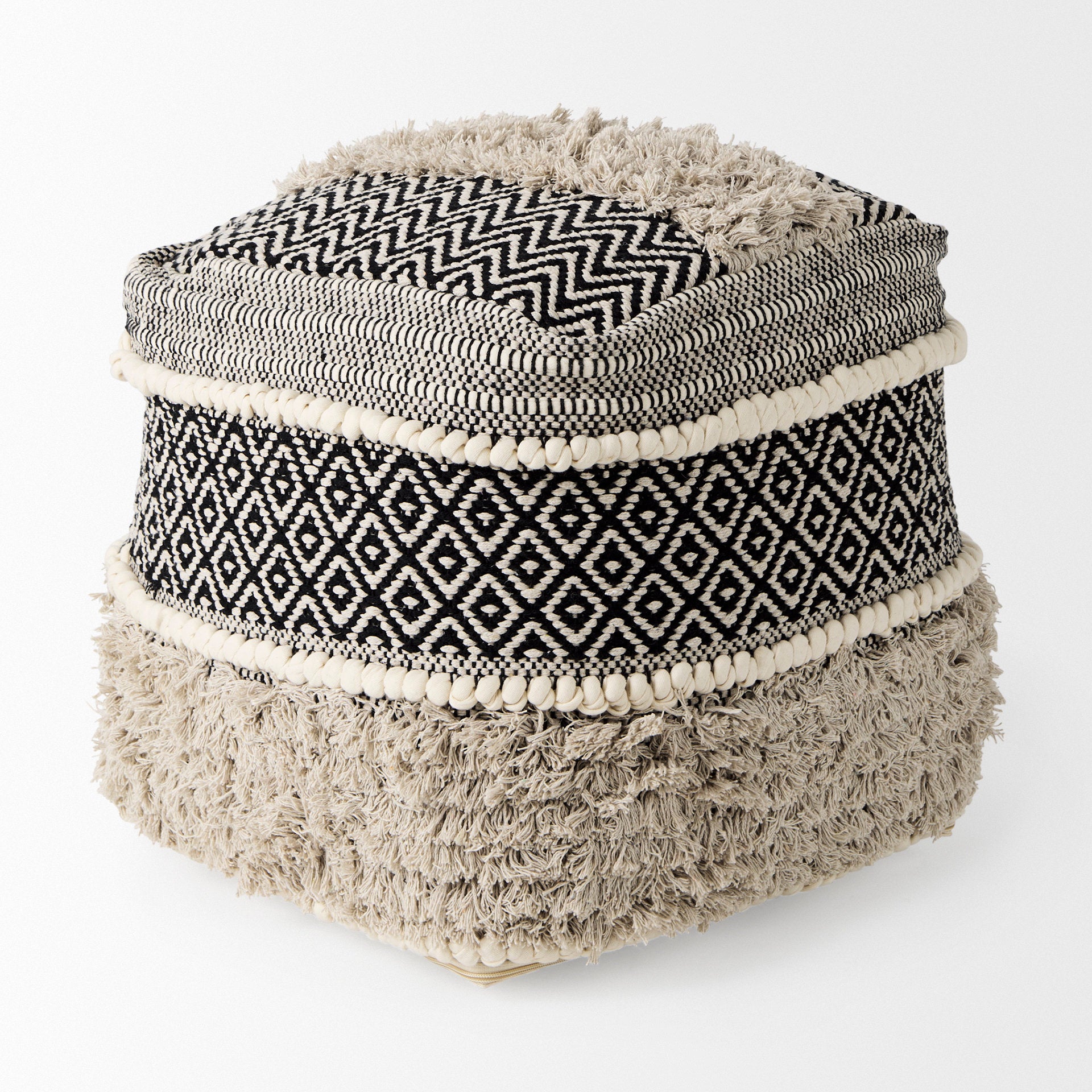 Darika Black/White/Gray Cotton Pouf