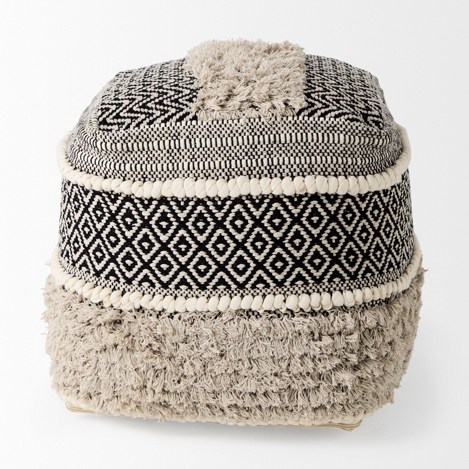 Darika Black/White/Gray Cotton Pouf