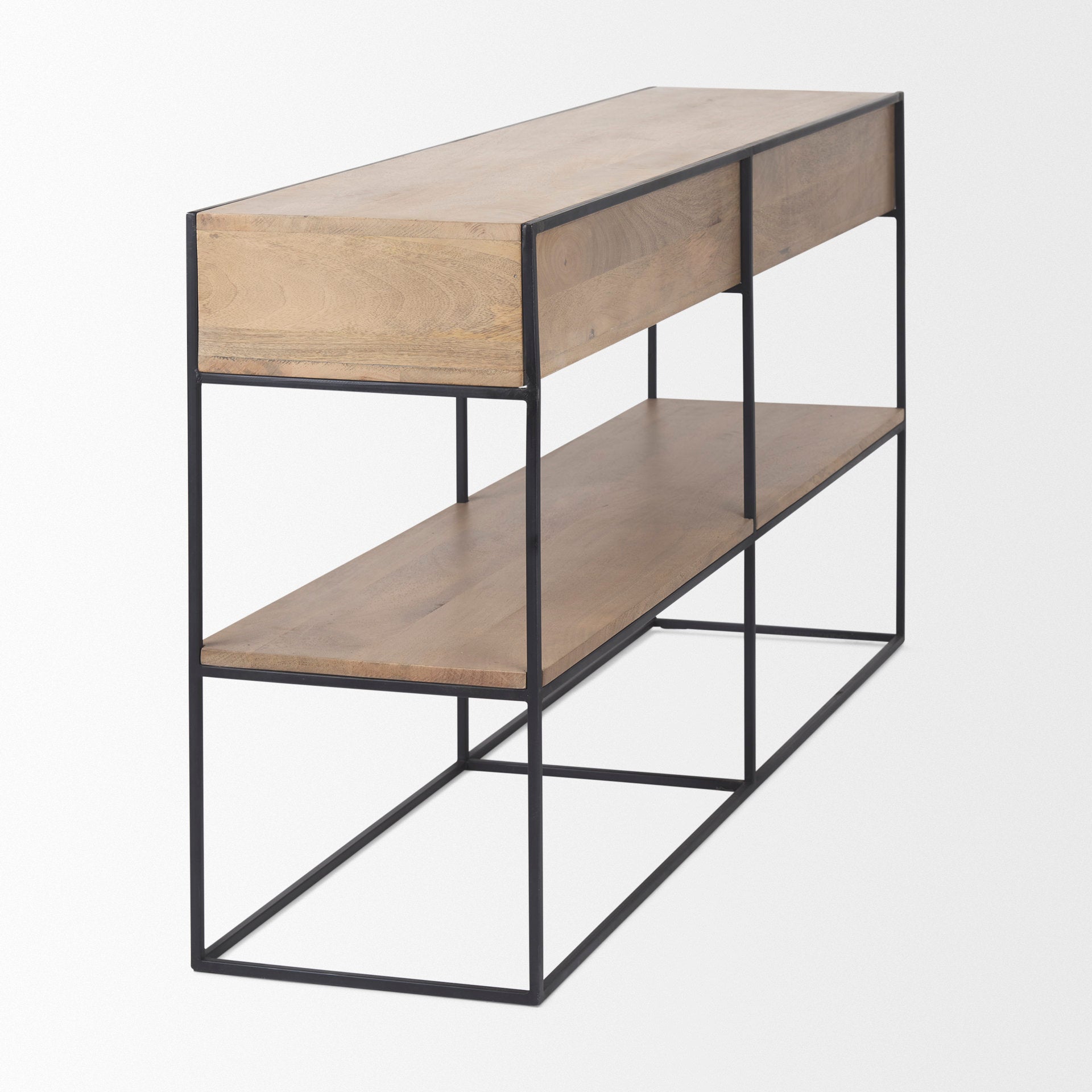 Morris Beige Wood with Black Metal Frame 2 Drawer Console Table