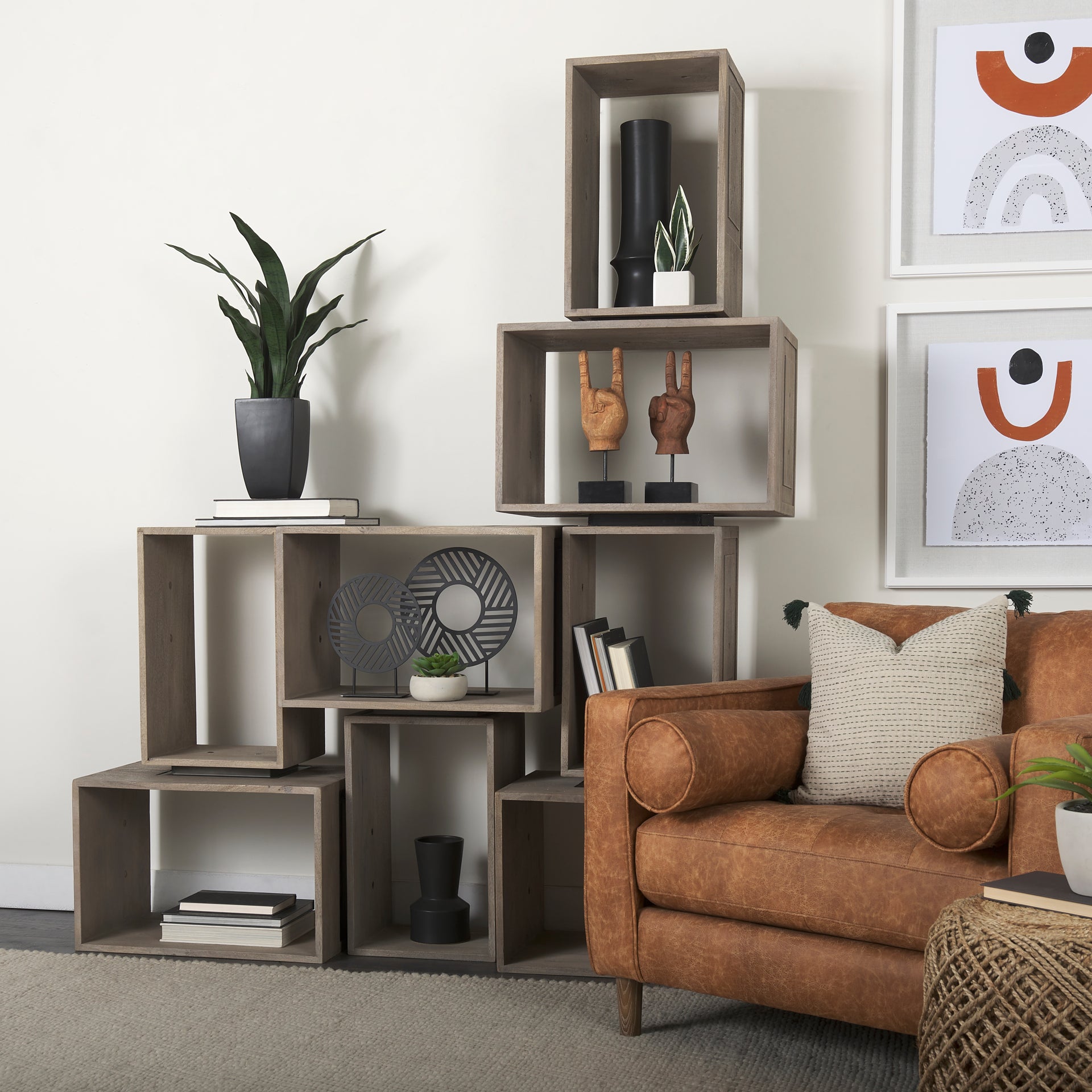 Simul Light Brown Wood Modular Shelving Unit - Set of 2