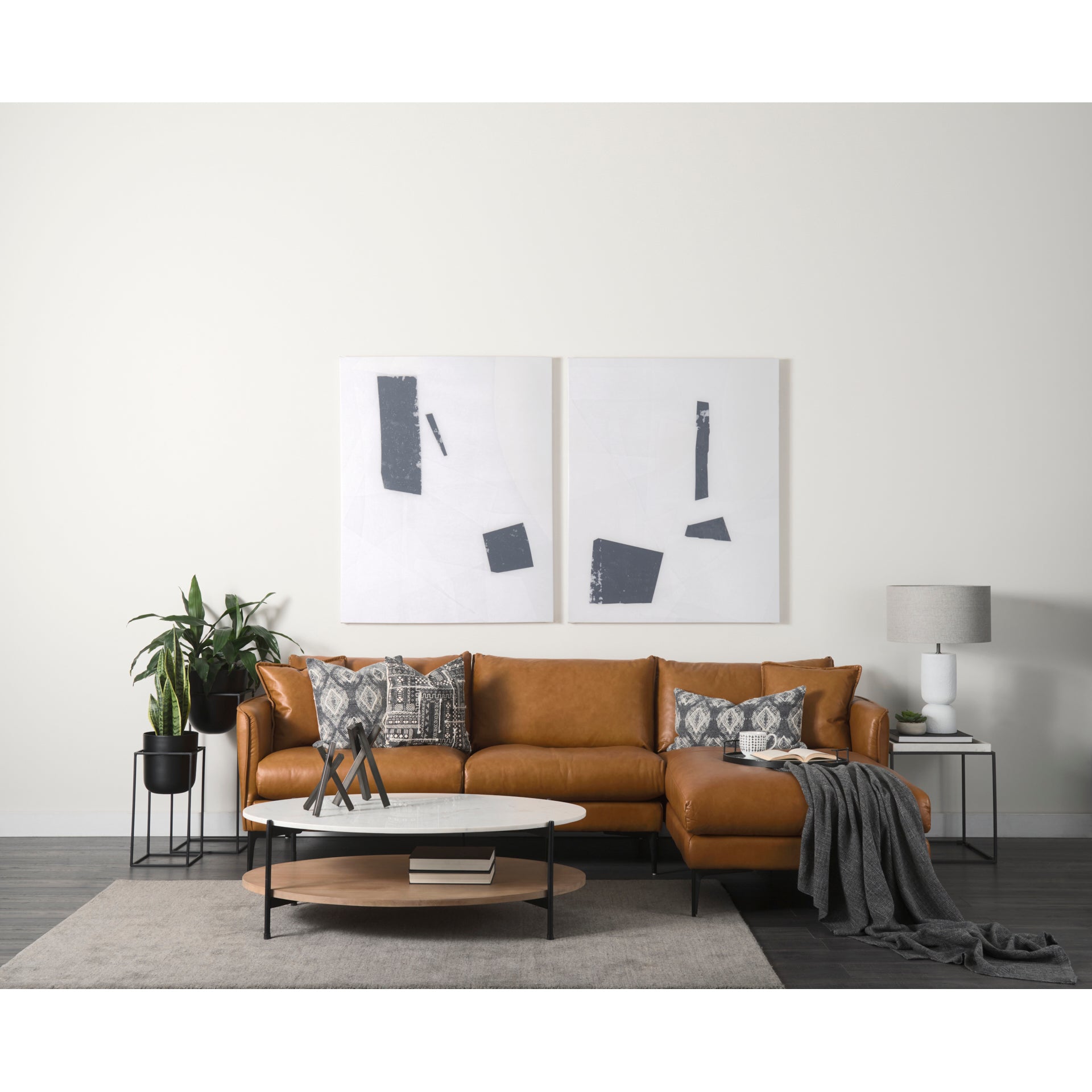 Nathan II Square Top White Marble and Black Metal End/Side Table