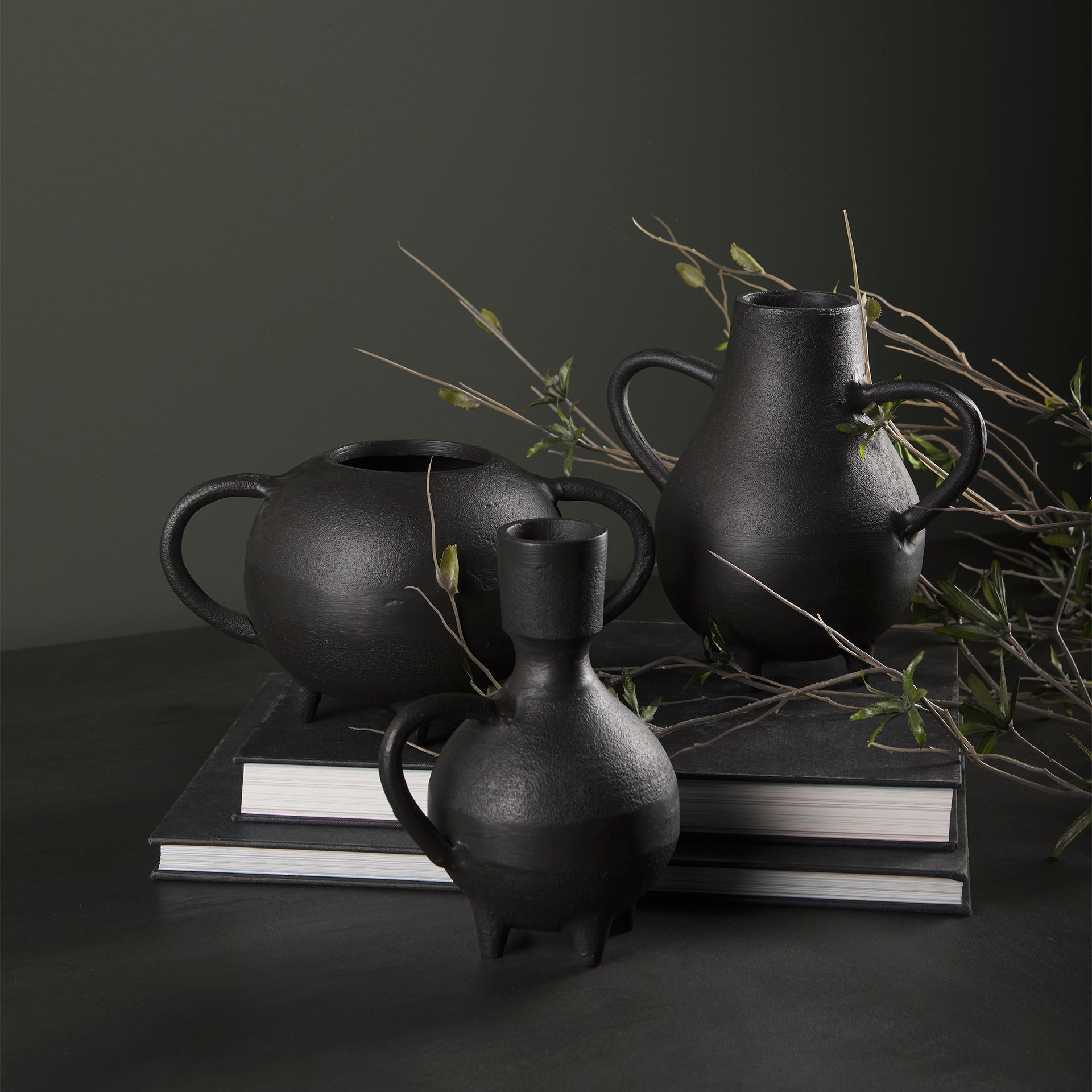 Cyrus Black Spherical Vase with Flute Decorative Object