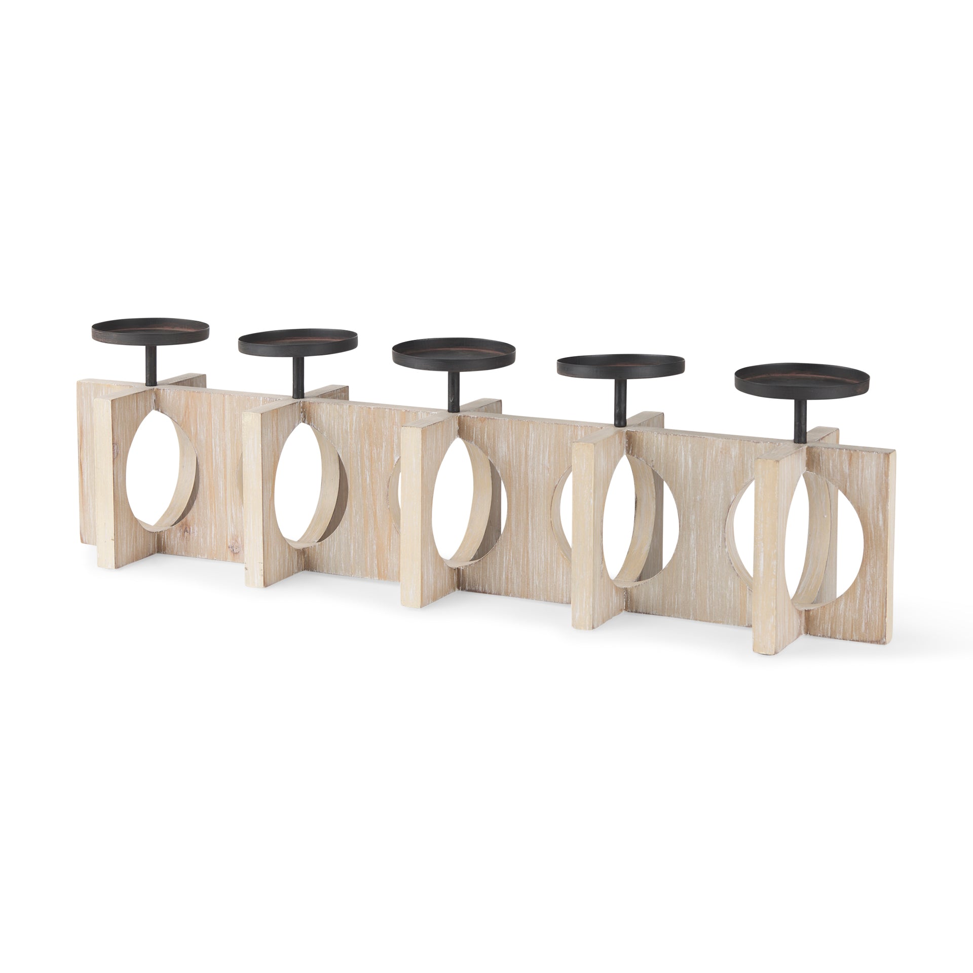 Cambie Natural Wood with Black Metal Candle Holders