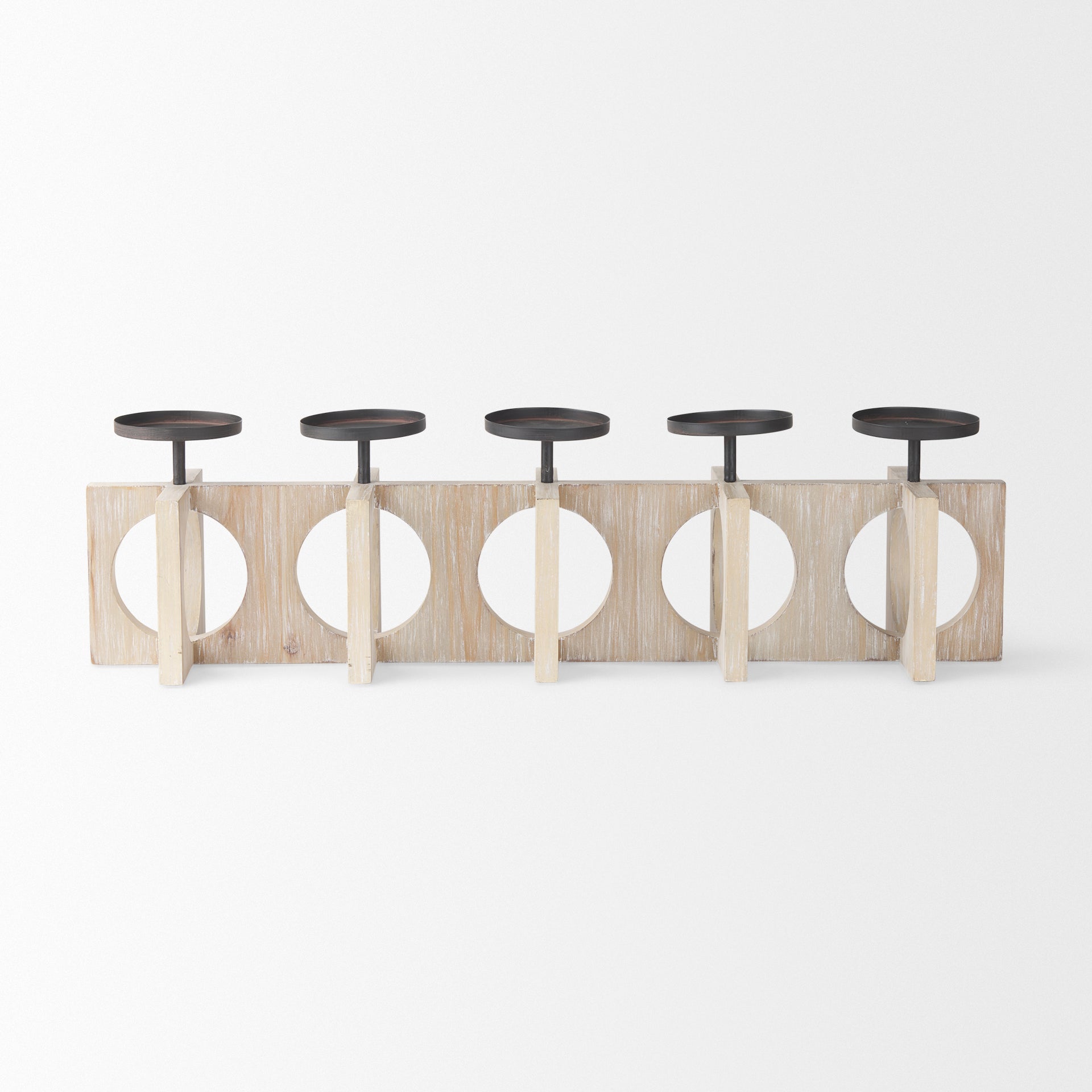 Cambie Natural Wood with Black Metal Candle Holders