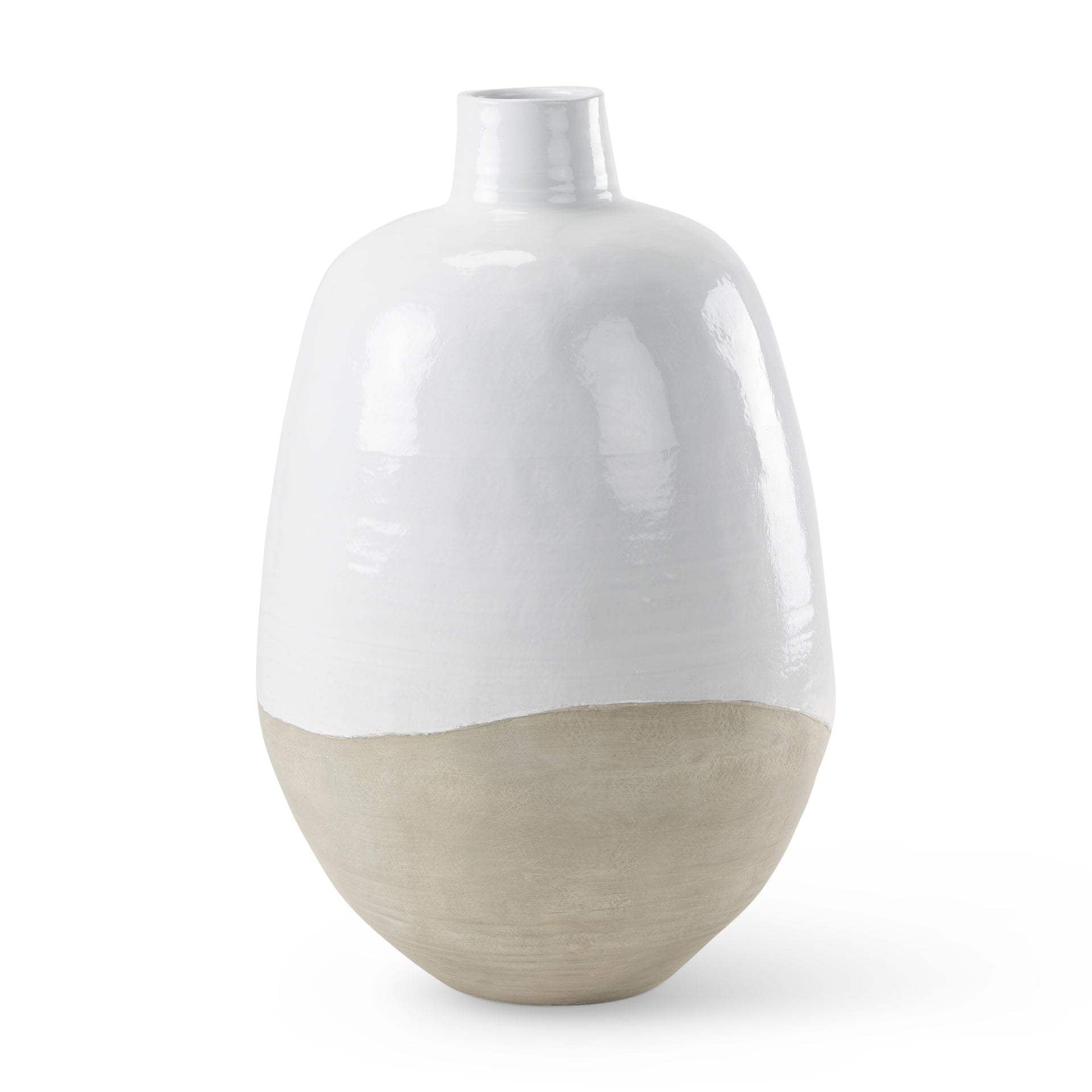 Amos White and Dark Beige Color Blocked Ceramic Floor Vase