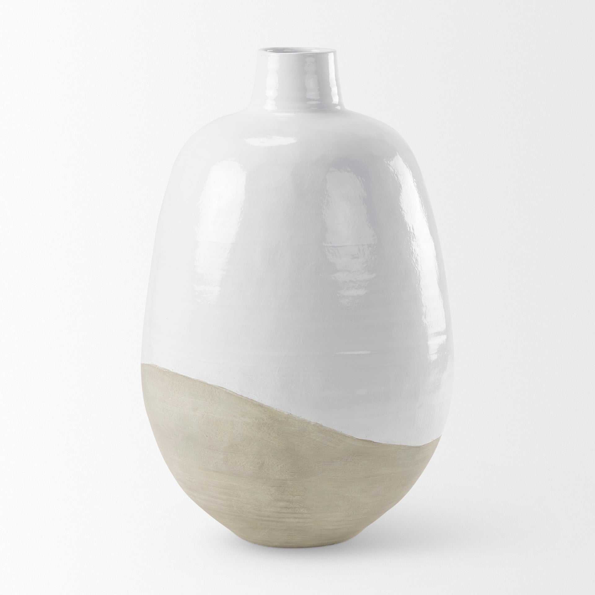Amos White and Dark Beige Color Blocked Ceramic Floor Vase